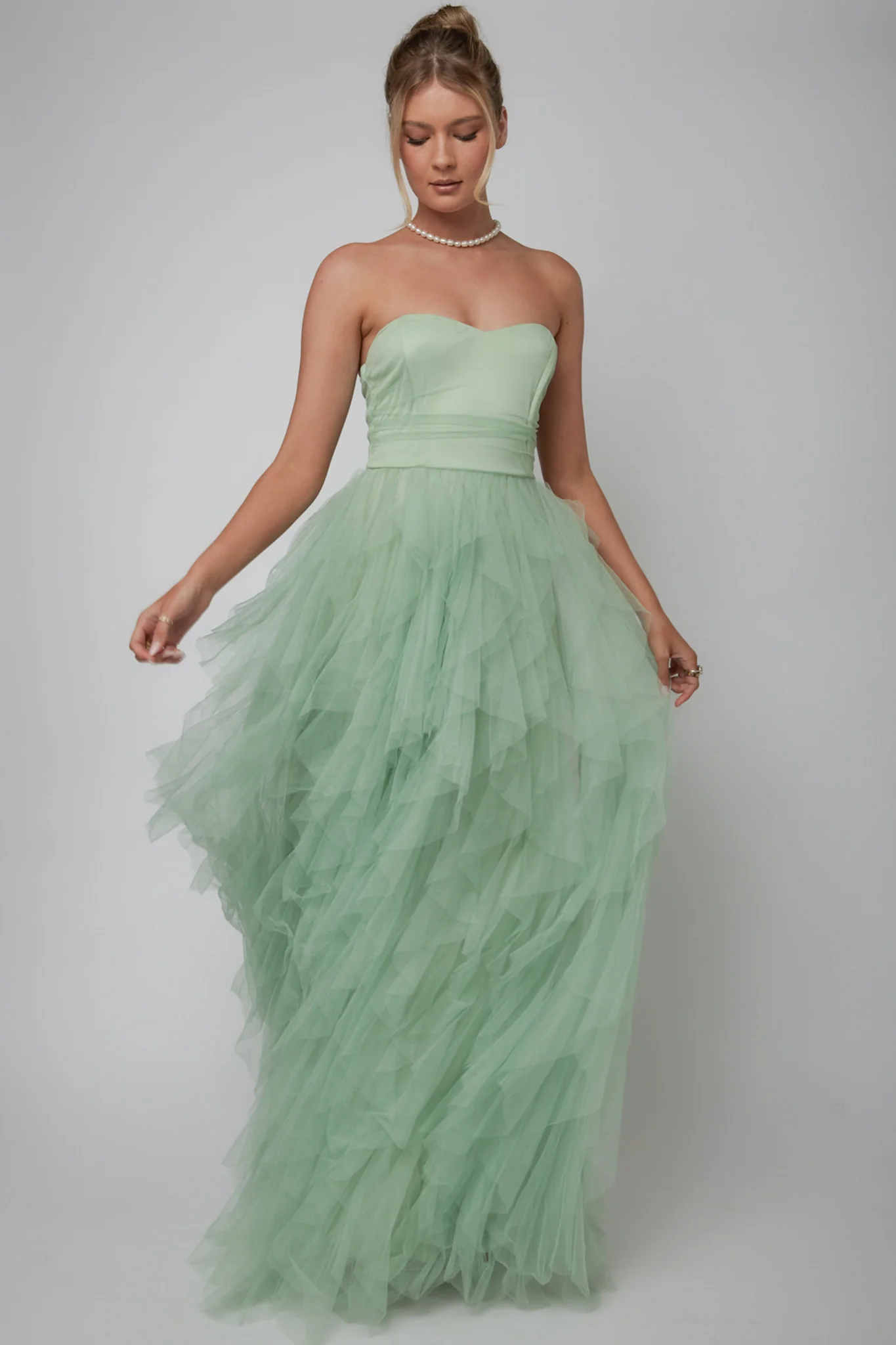 Rori Tulle Cascade Maxi Dress Sage - Sonourner
