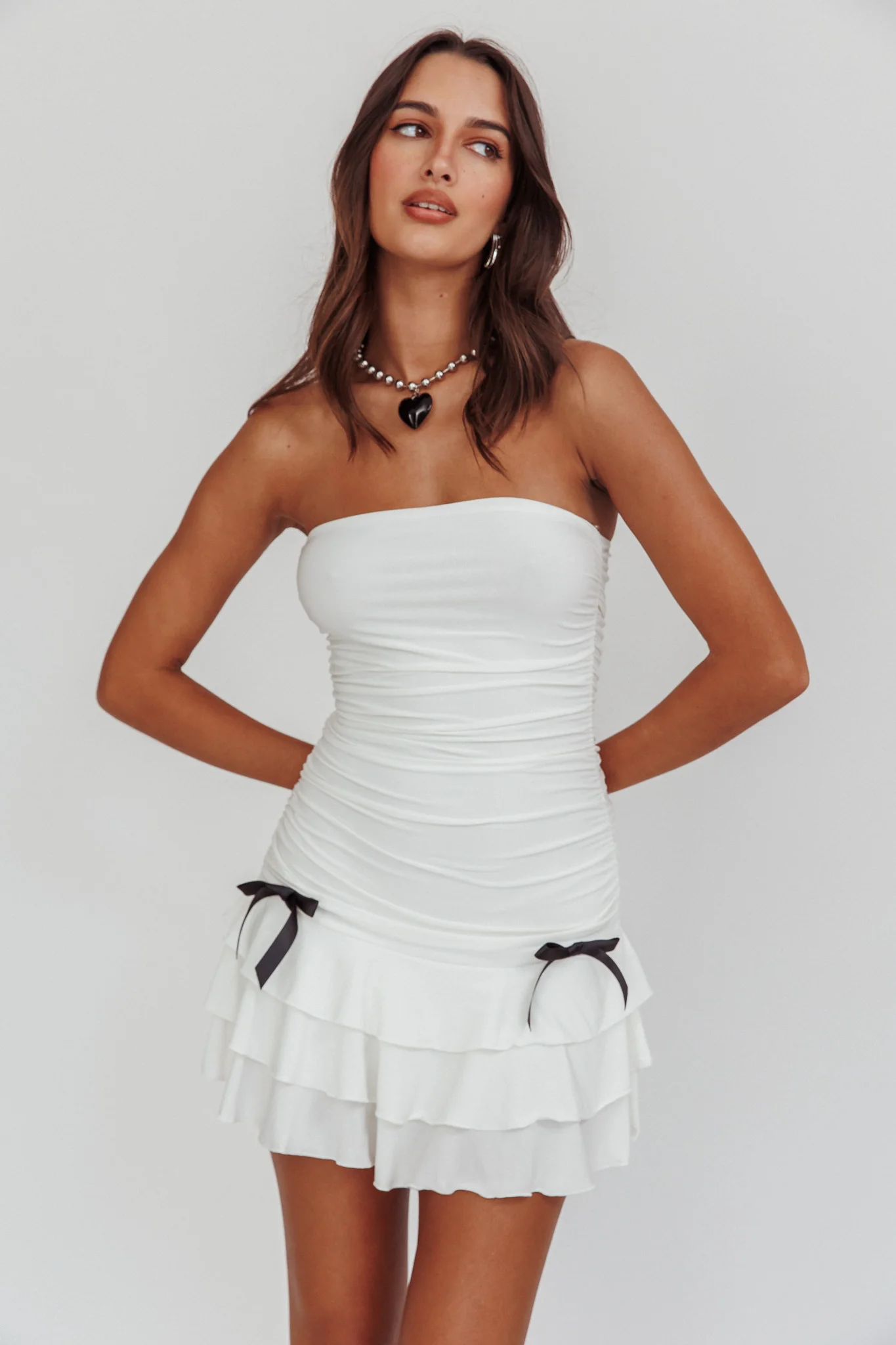 Dottie Bodycon Ruffle Mini Dress Off White - Sonourner