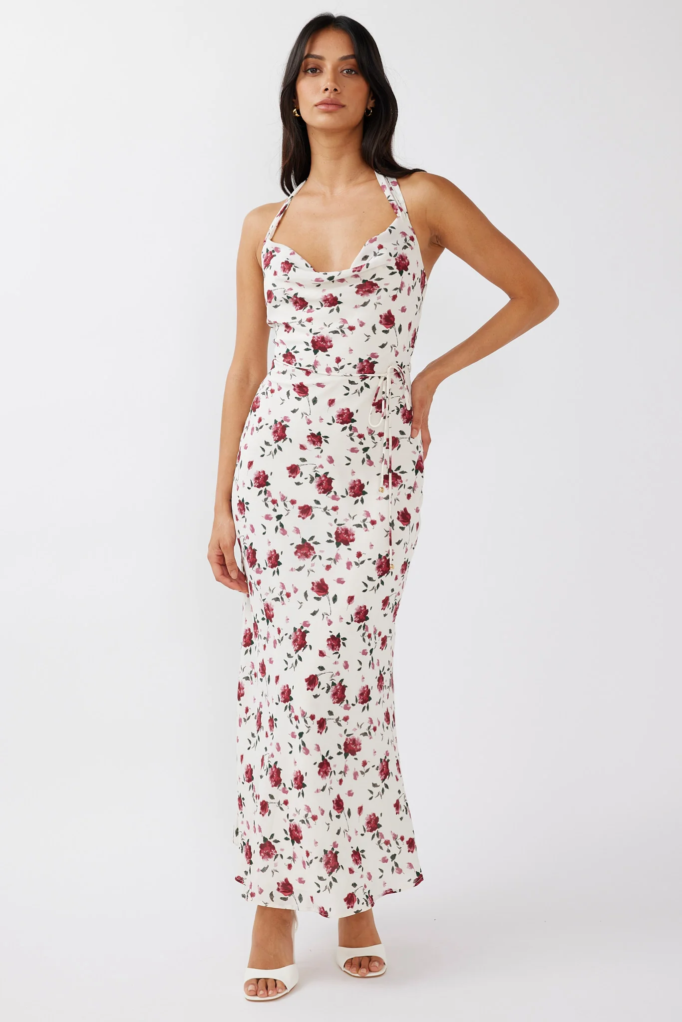 Love's Kiss Cowl Halterneck Maxi Dress Rose - Sonourner