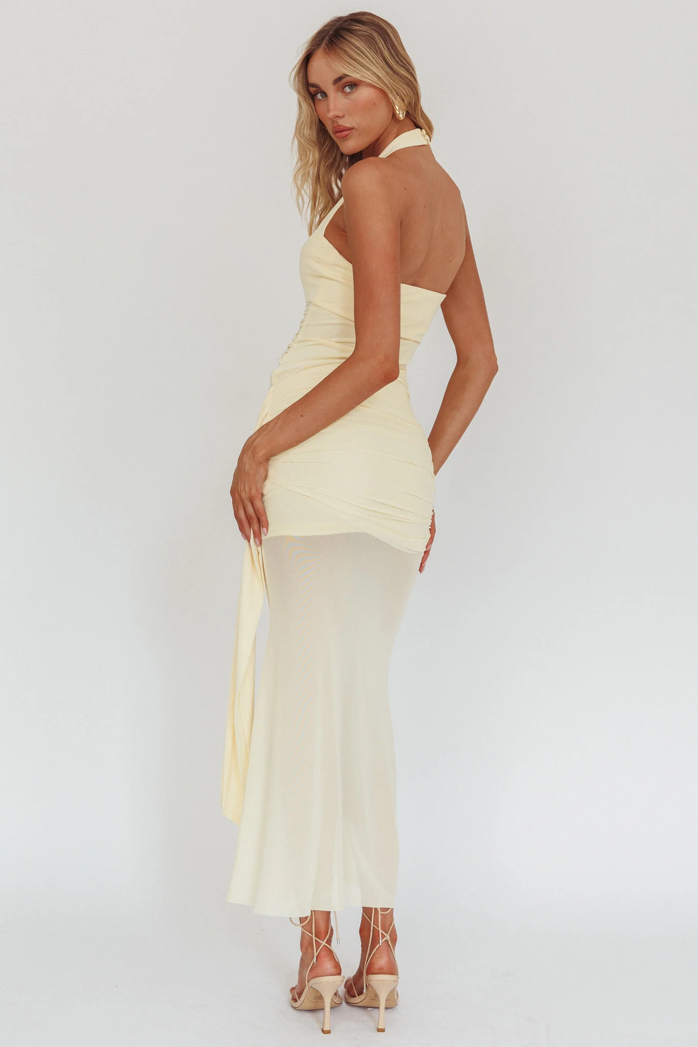 Rebekkah Halterneck Side Sash Maxi Dress Butter - Sonourner