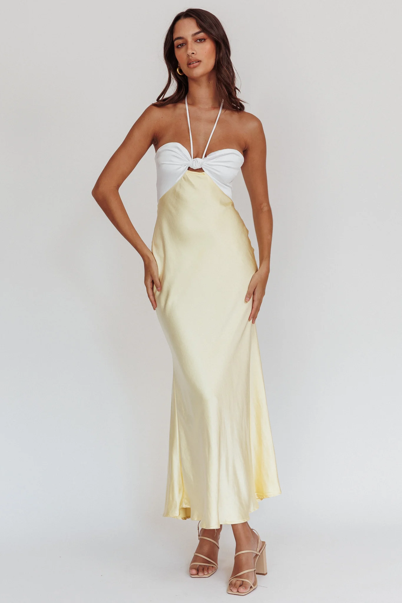 Hassie Knot Bust Halter Midi Dress Yellow - Sonourner