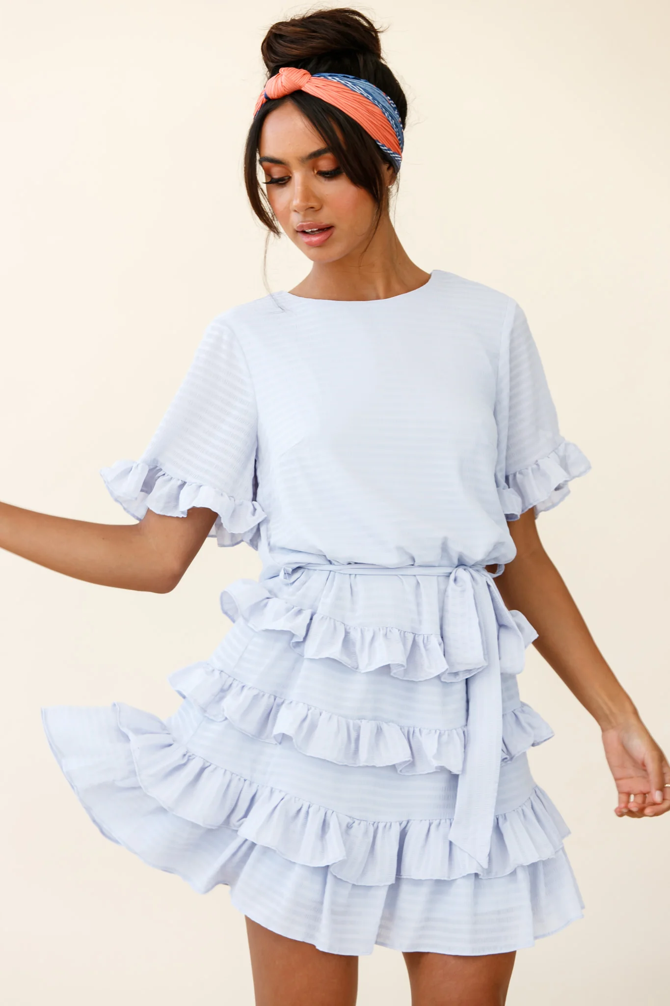 Zipporah Short Sleeve Layered Ruffle Dress Grey - Sonourner