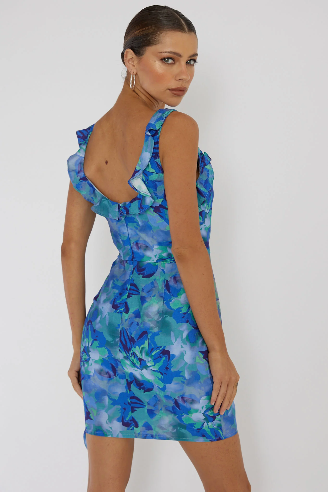 Heart Beat Ruffle Trim Mini Dress Blue - Sonourner