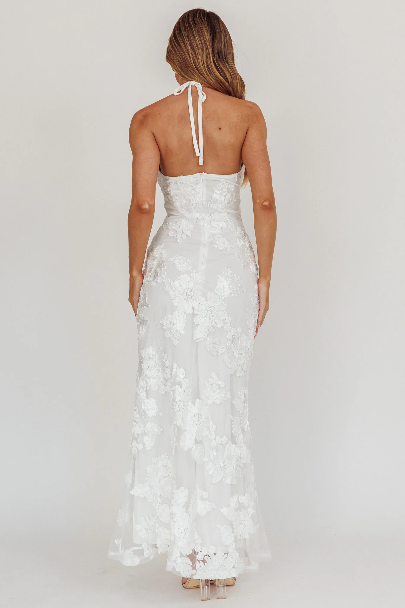 Your Affections Rosette Ribbon Embellished Maxi Dress White - Sonourner