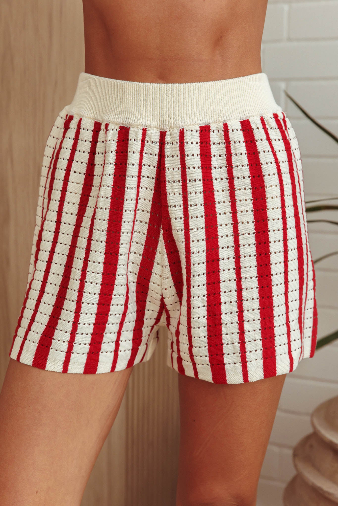 Influence Knit Shorts Striped Red - Sonourner