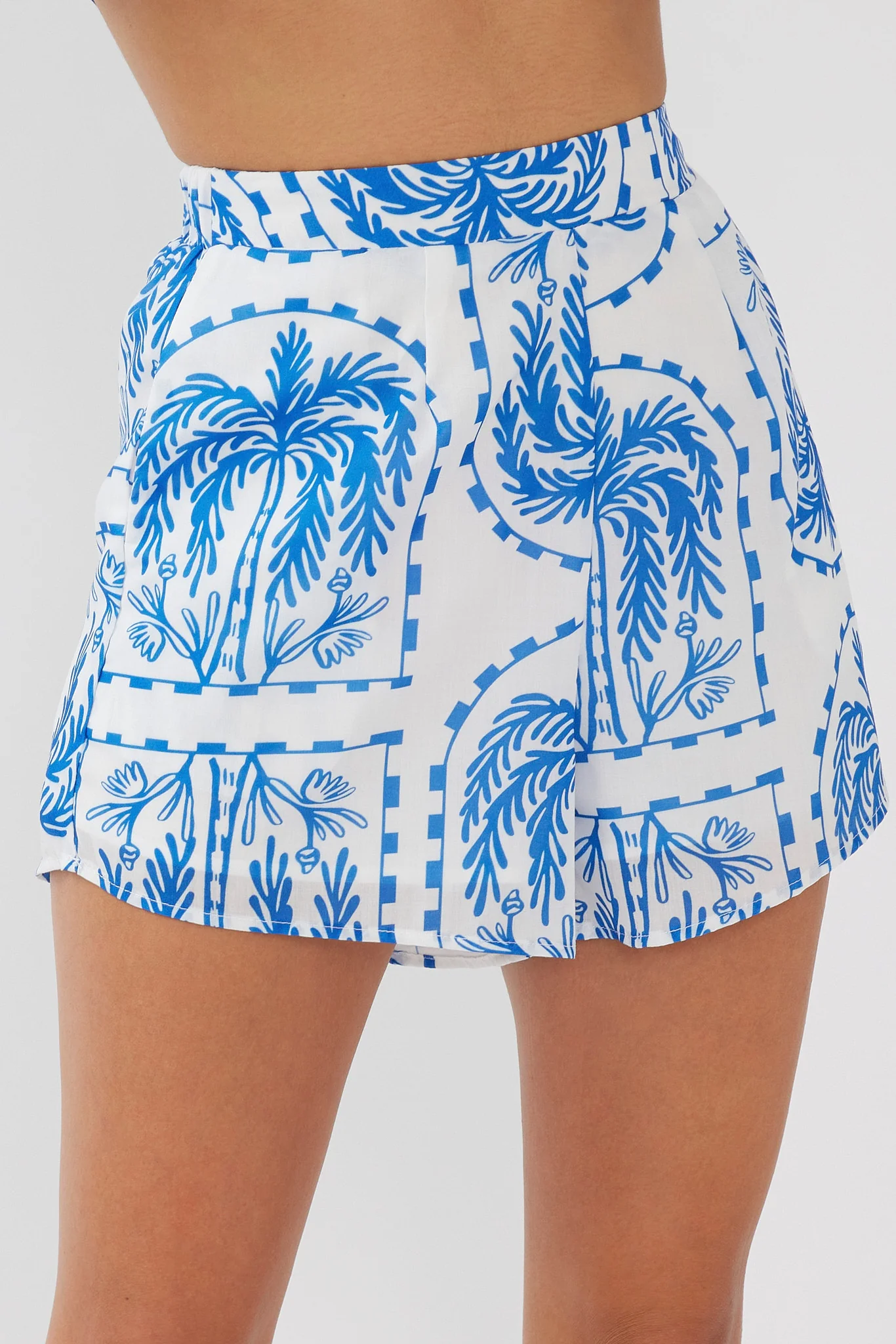 Cora Elastic Waist Shorts Print Blue White - Sonourner
