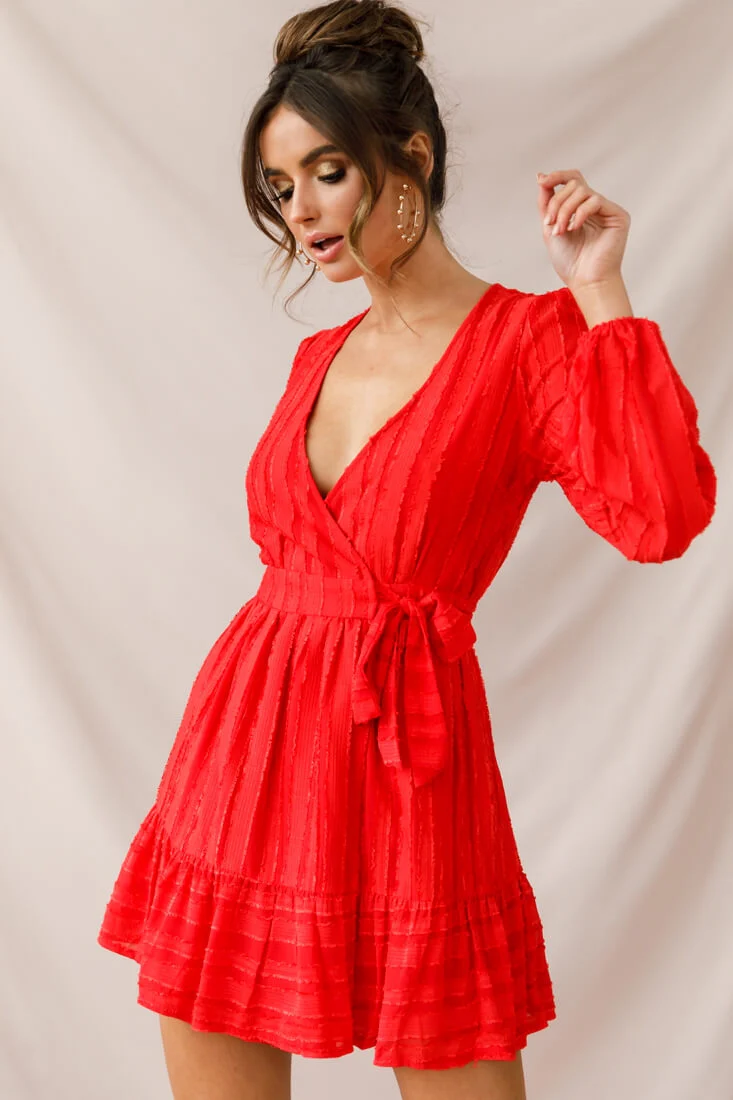 Rubi Textured Wrap Dress Red - Sonourner