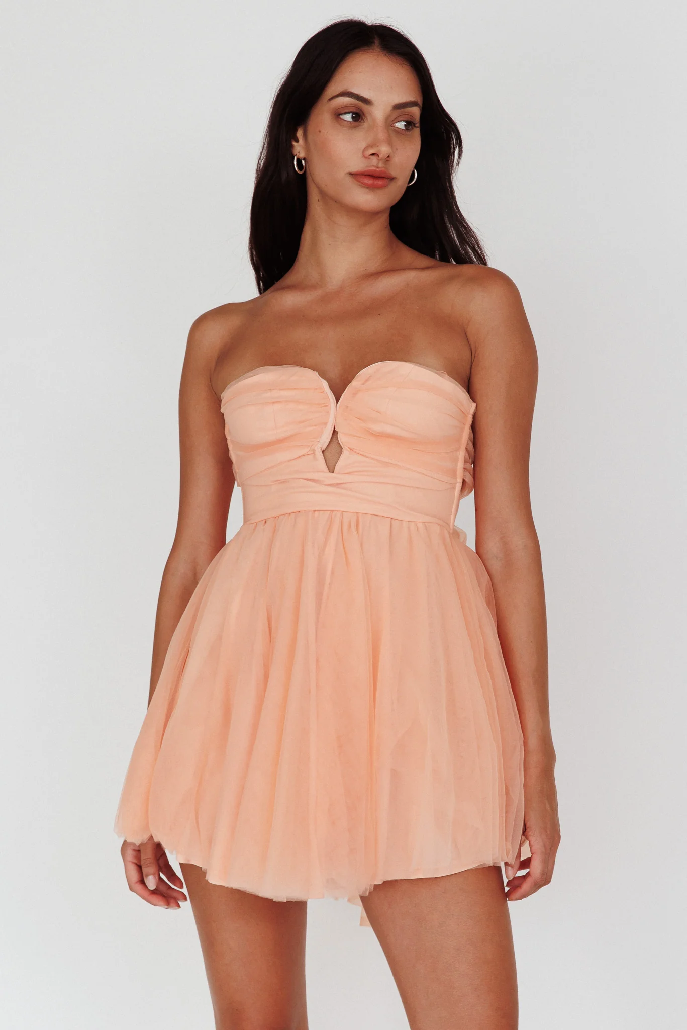 Summer Sweetheart Bow Back Mesh Mini Dress Peach - Sonourner