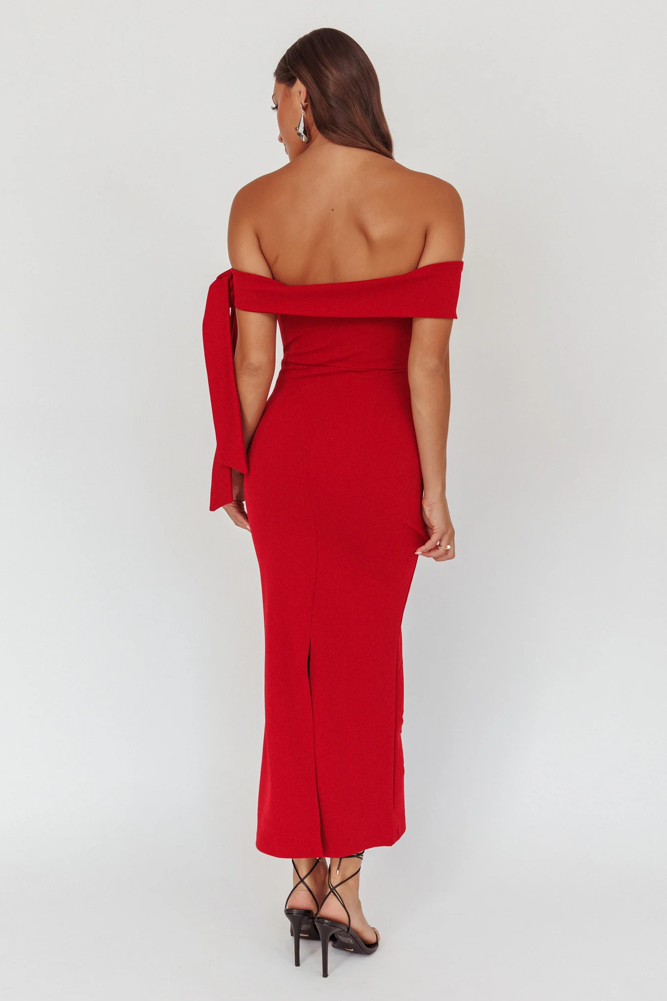 Aurora Sky Off-Shoulder Tie Maxi Dress Cherry - Sonourner