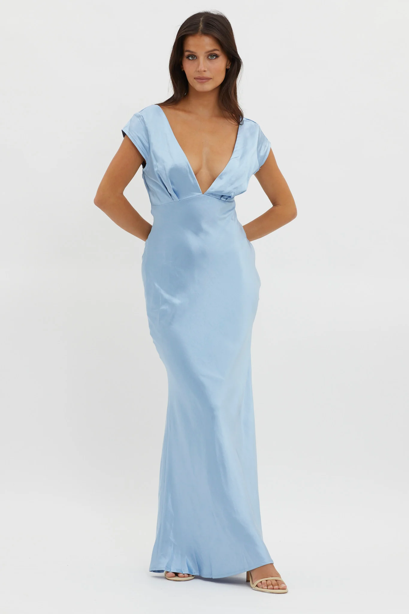 Lucinda V-Neck Twist Back Midi Dress Blue - Sonourner