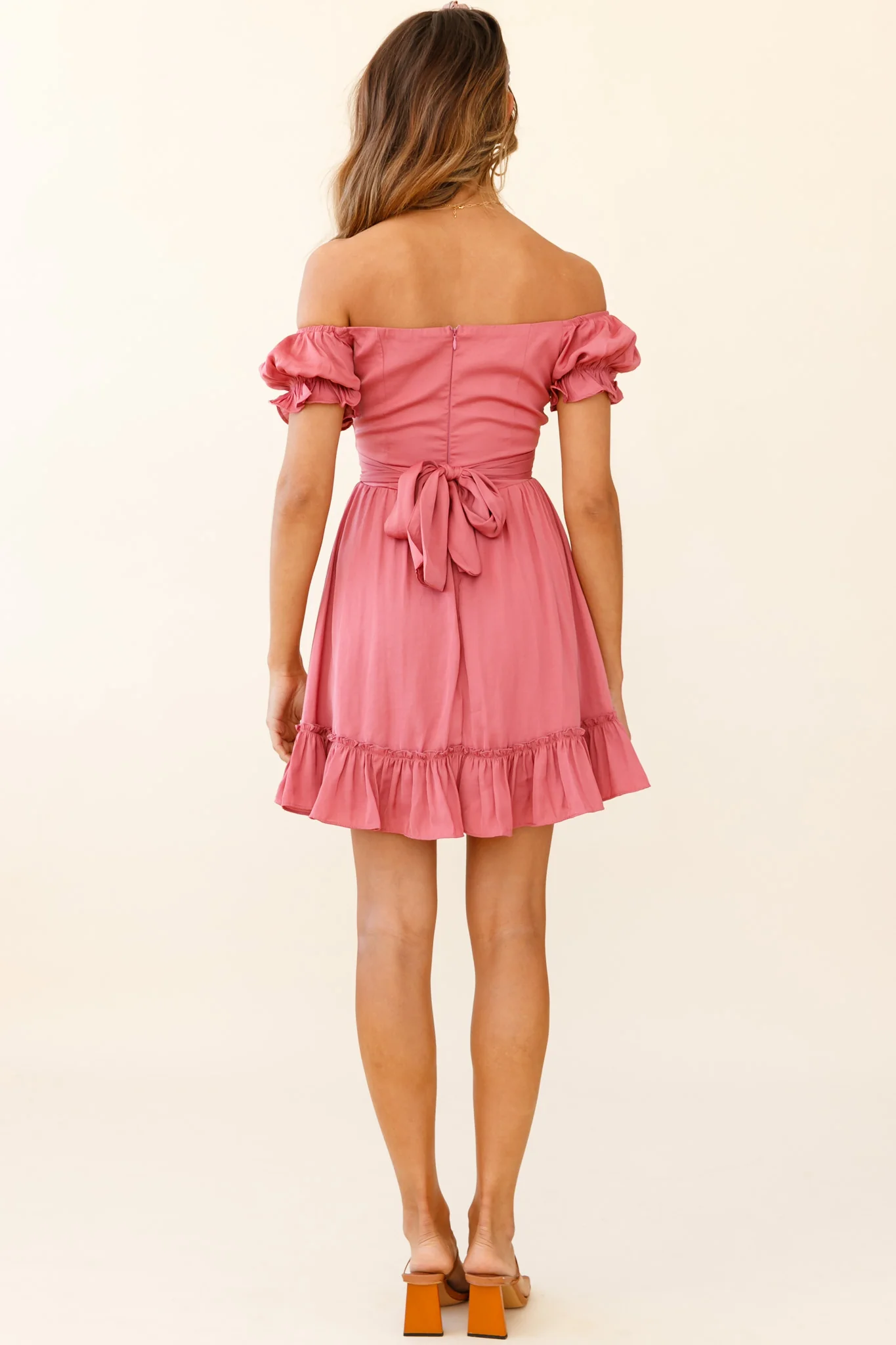 Linka Off-Shoulder Tie Back Dress Rose - Sonourner