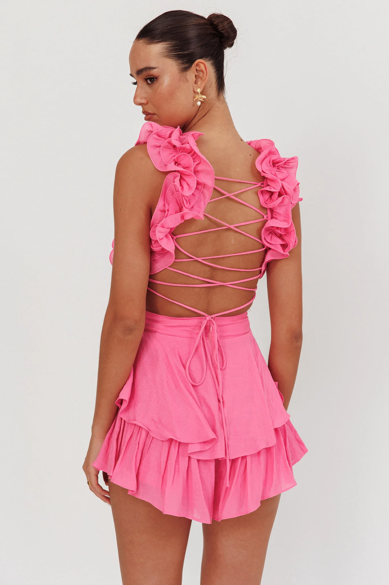 Madara Lace-Up Back Romper Pink - Sonourner