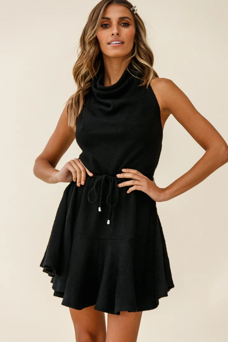 Cosette Cowl Halterneck Knit Dress Black - Sonourner
