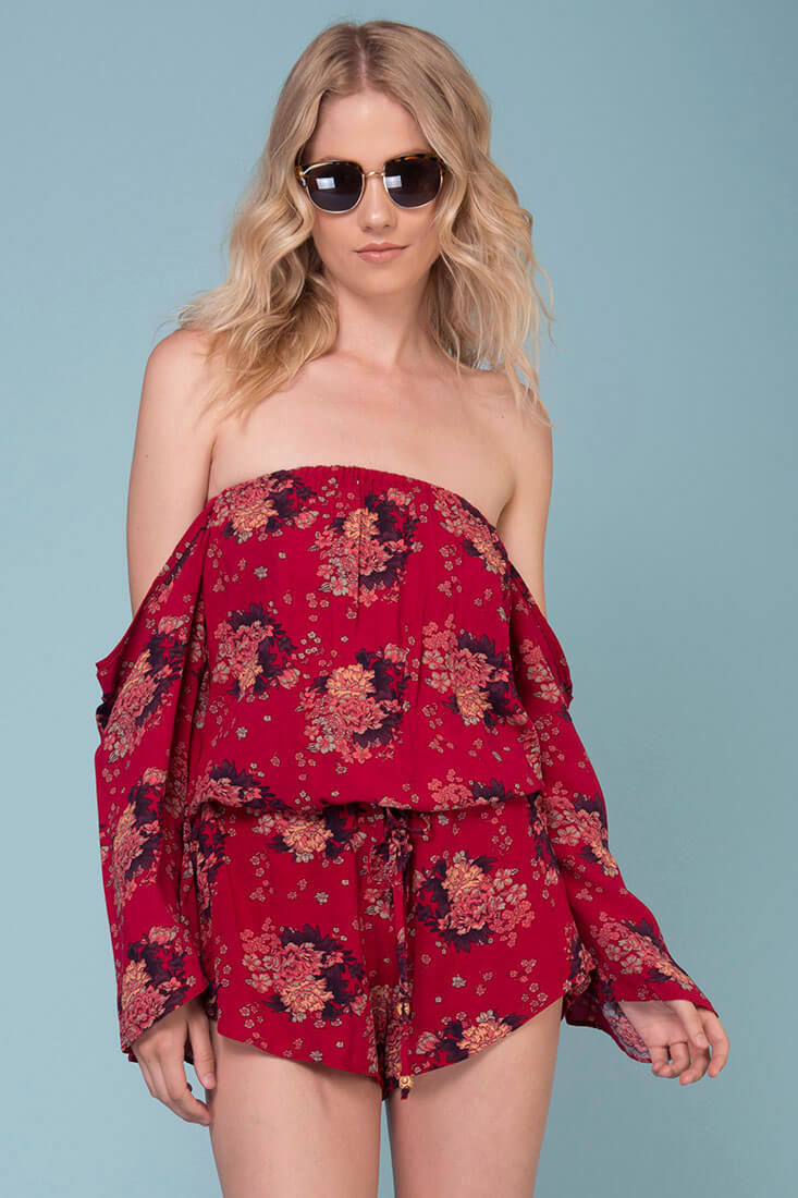 Denise Pattern & Floral Romper Red - Sonourner