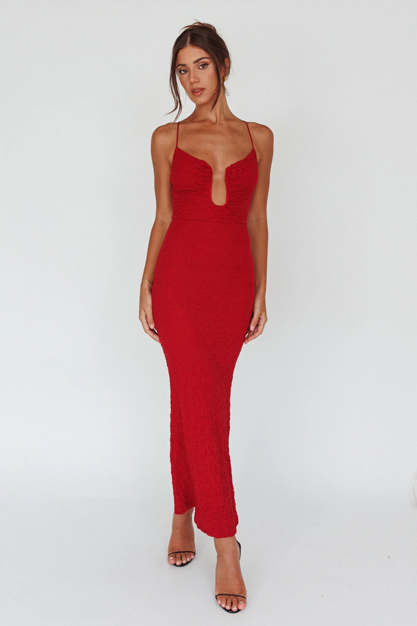 Nouveau U-Neckline Midi Dress Wine - Sonourner