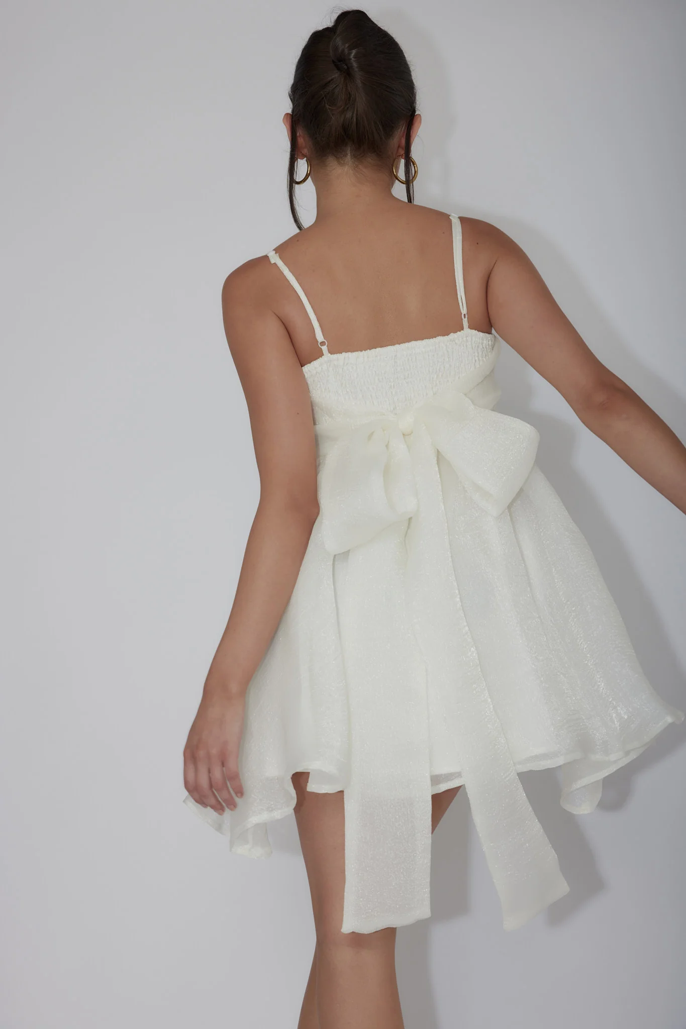 Diaz Bow Back Babydoll Mini Dress Ivory - Sonourner