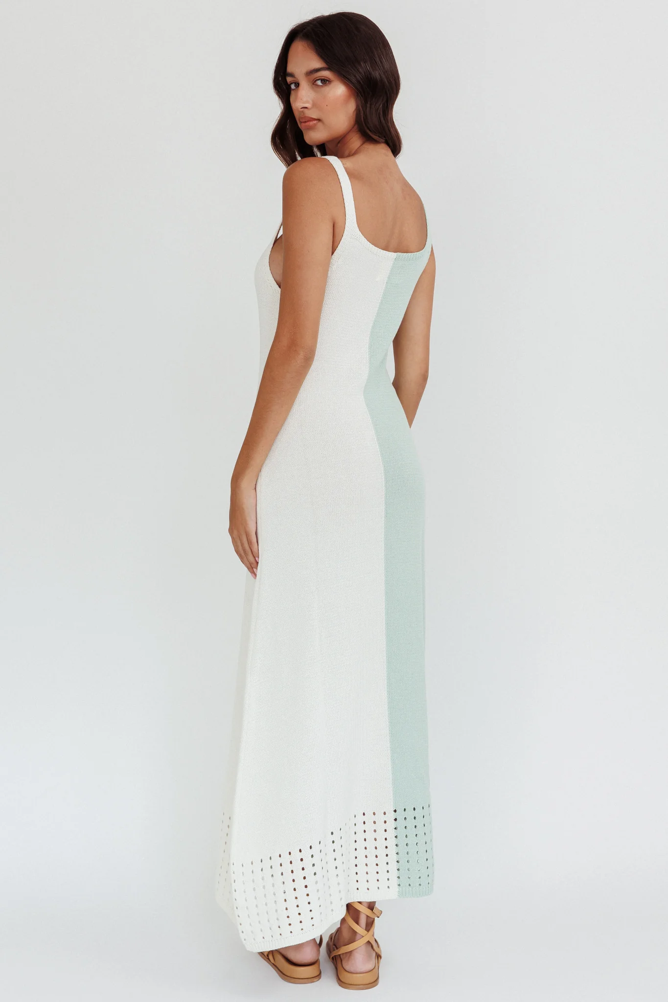 Sunday Fun Day Knit Maxi Dress Sage Cream - Sonourner