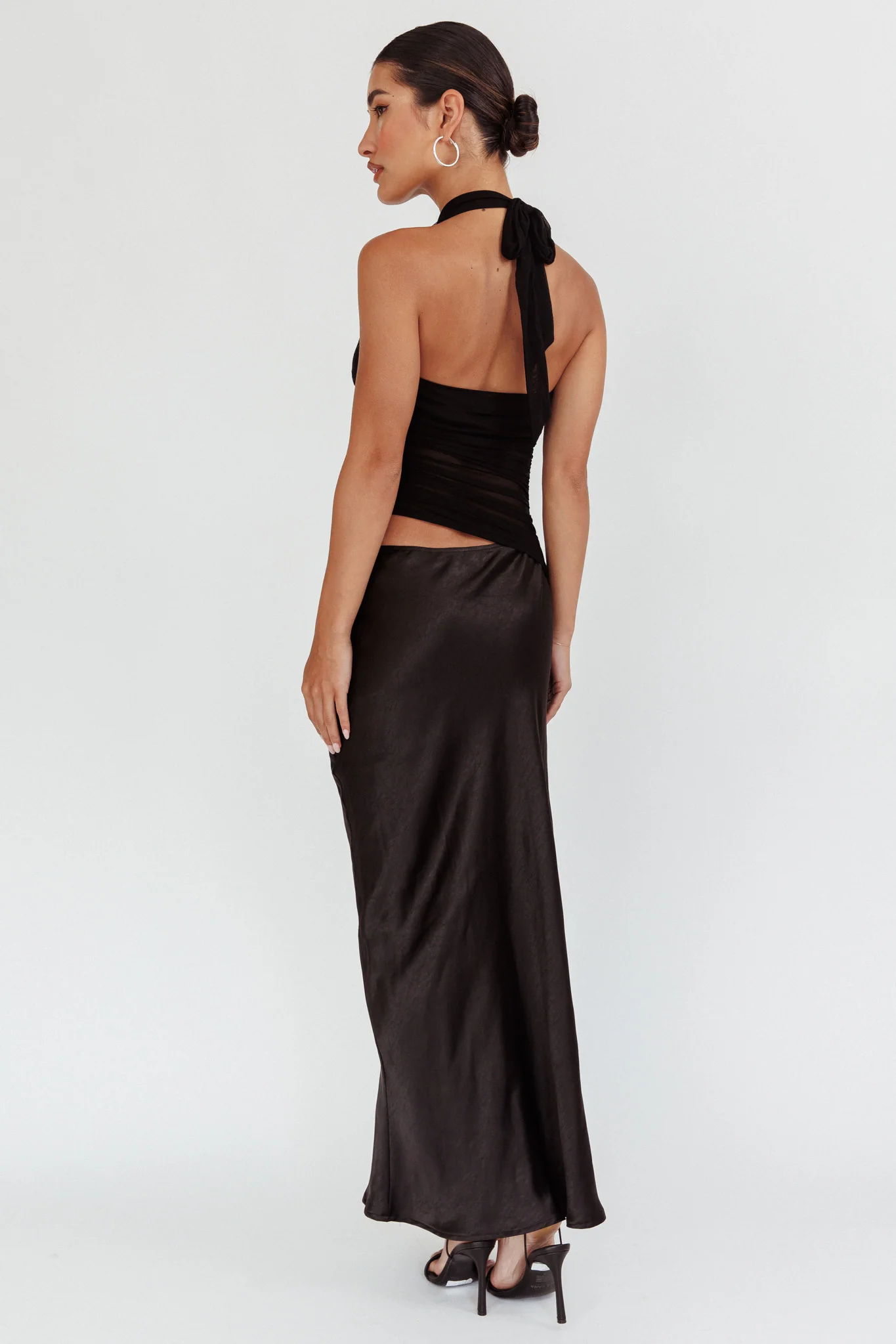 Lorely Ruched Bodice Halterneck Maxi Dress Black - Sonourner