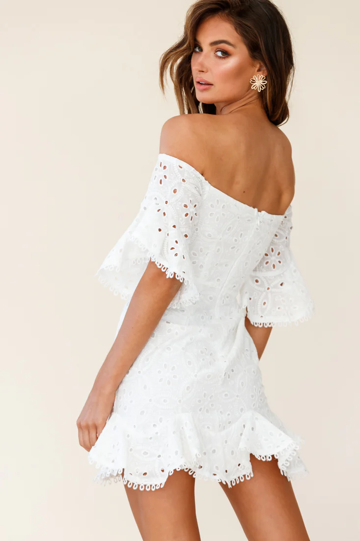 Elissa Off-Shoulder Broderie Anglaise Dress White - Sonourner