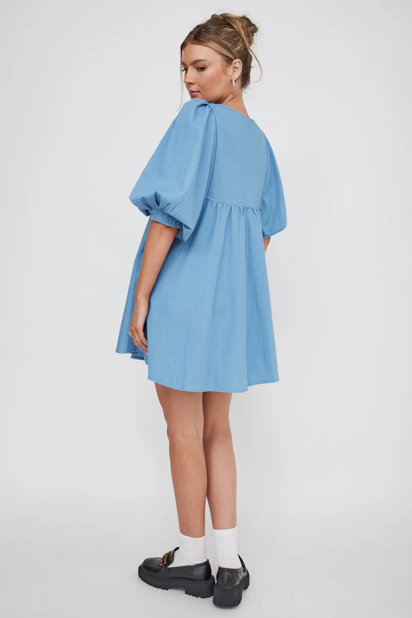New Haven Puff Sleeve Swing Dress Denim - Sonourner