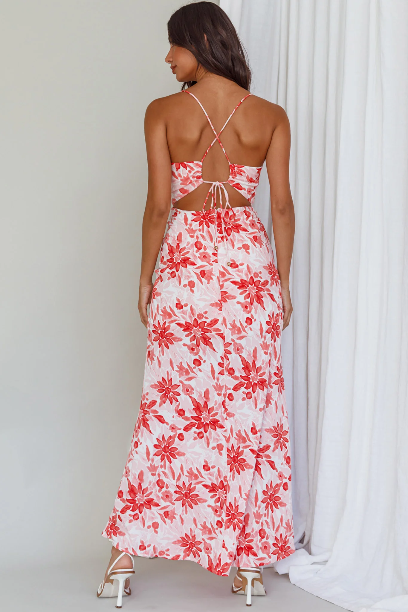 Janaina Tie-Up Back Maxi Dress Floral Red - Sonourner