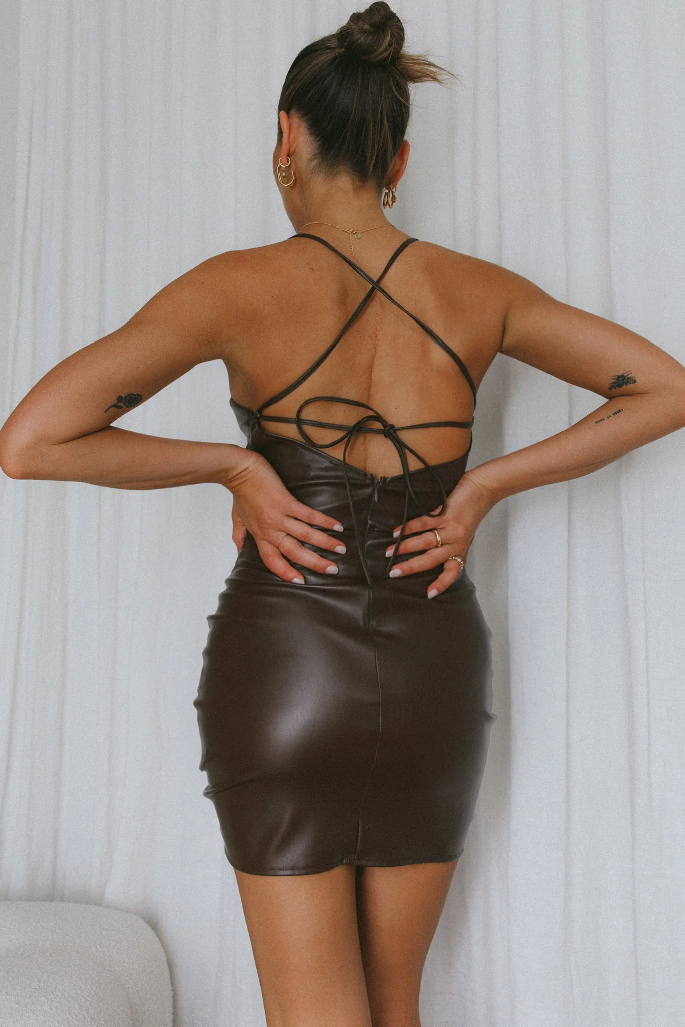 Come At Me Faux Leather Mini Dress Brown - Sonourner