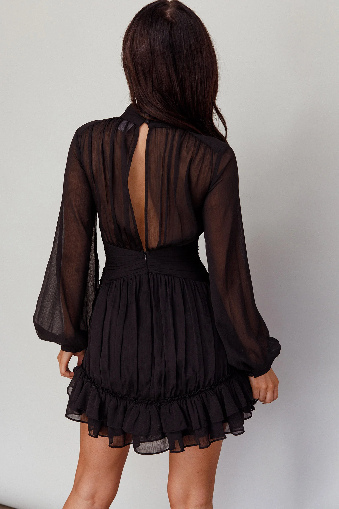 Mandalay High Neck Long Sleeve Waistband Dress Black - Sonourner