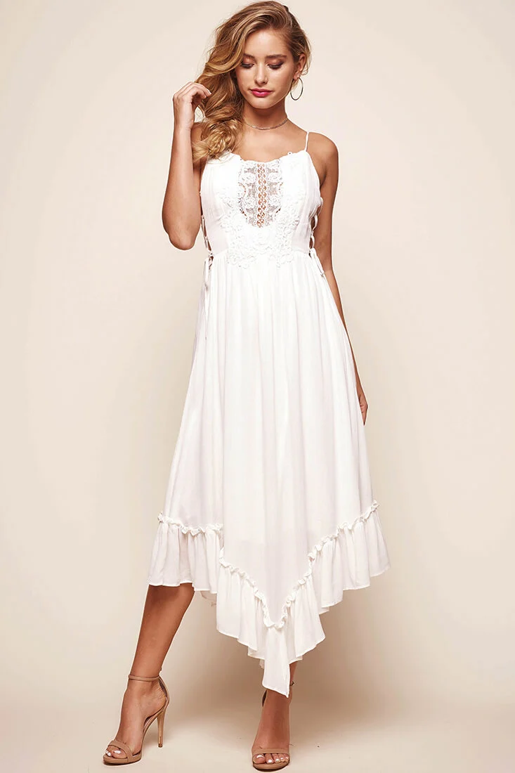 Angel Lace-up Maxi Dress White - Sonourner