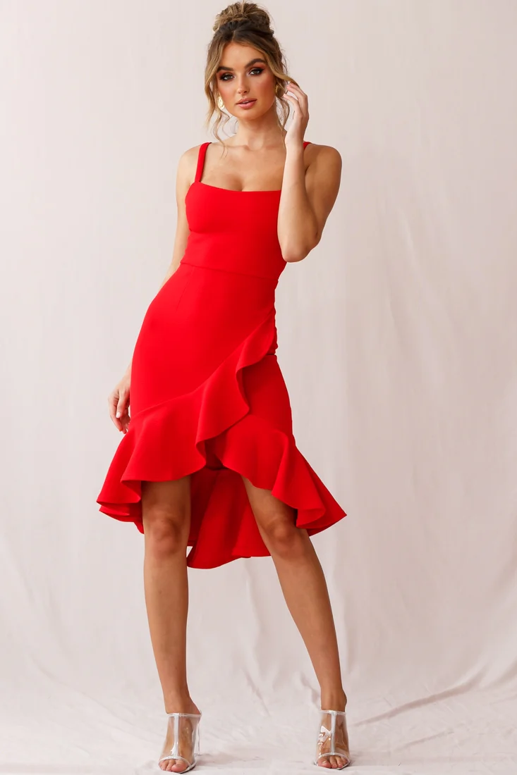 Cartagena High-Low Asymmetric Salsa Dress Red - Sonourner