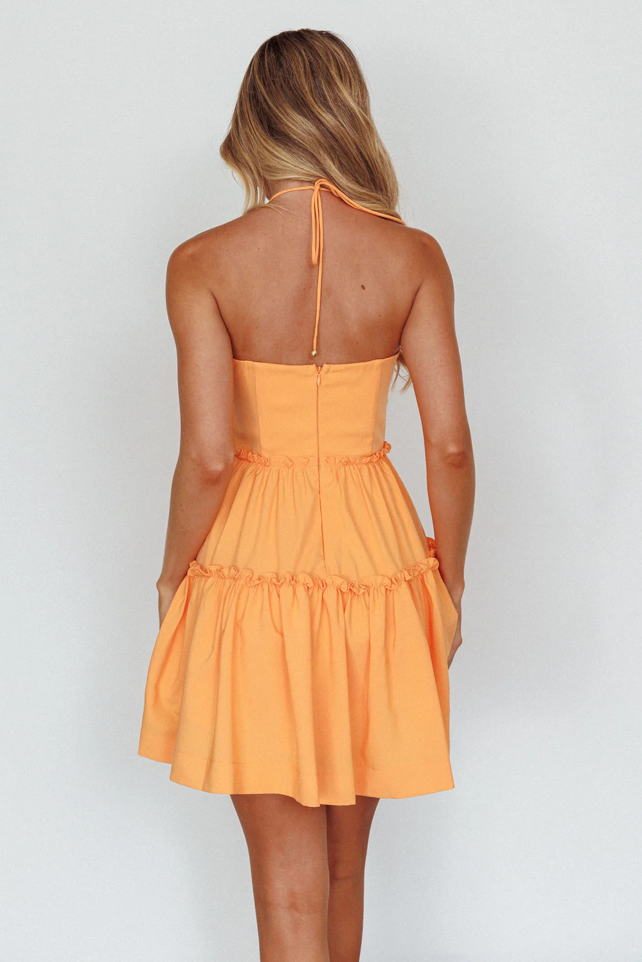 Sherbet Sunset Tied Neck Mini Dress Orange - Sonourner