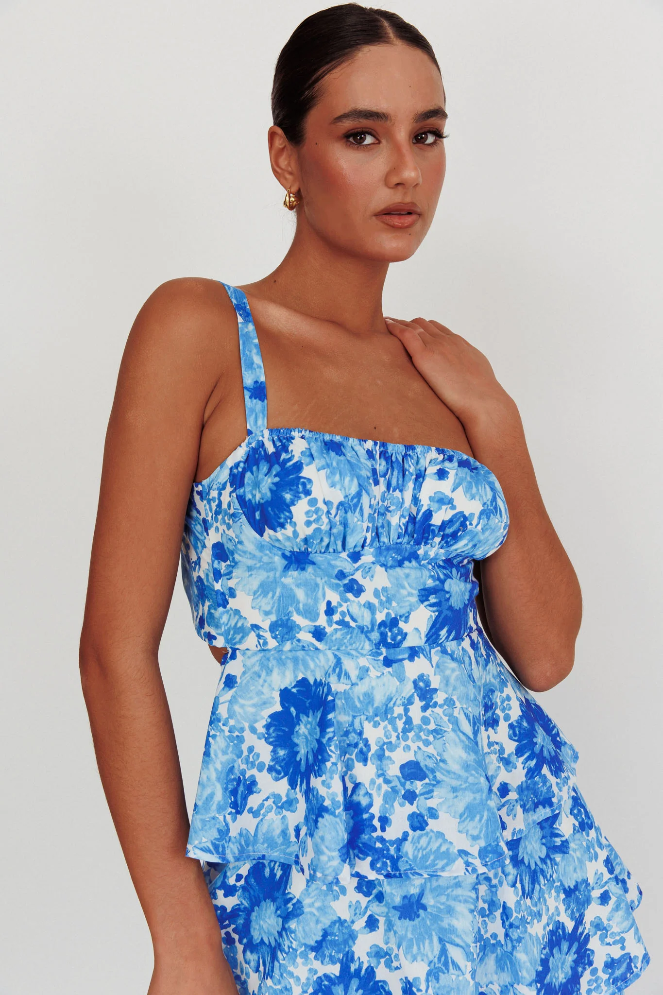 Provence Bloom Tiered Floral Maxi Dress Blue - Sonourner