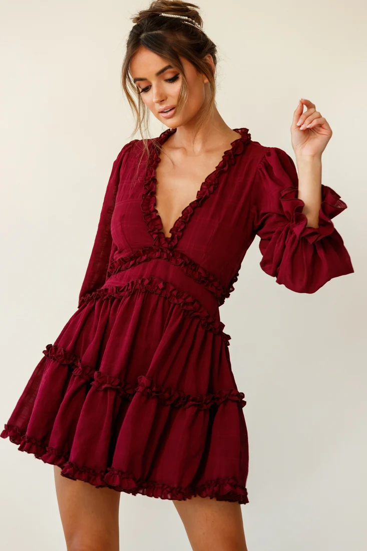 Laney Cutout Back Balloon Sleeve Dress Plum - Sonourner