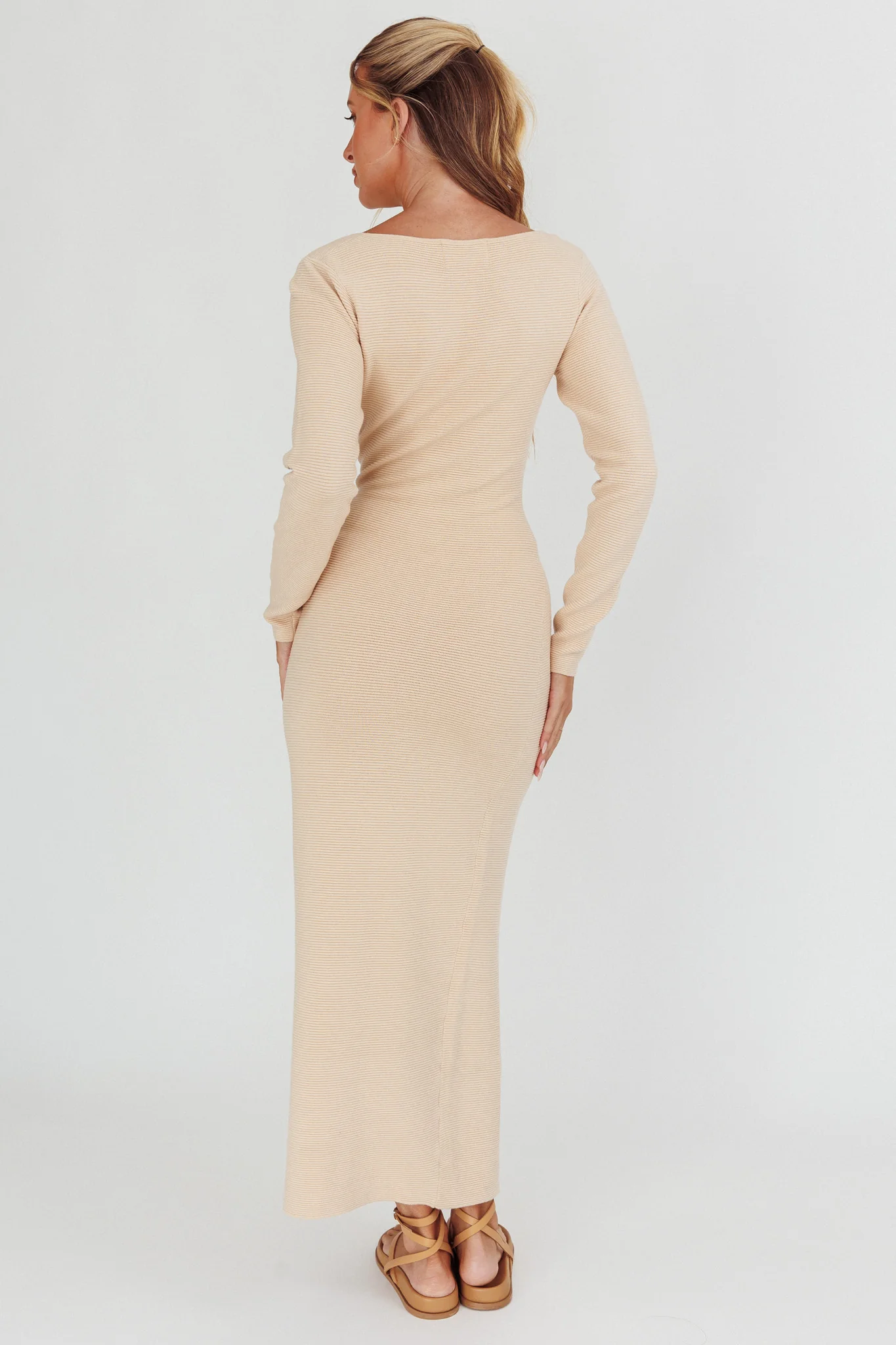 Merine Long Sleeve Knit Maxi Dress Sand - Sonourner