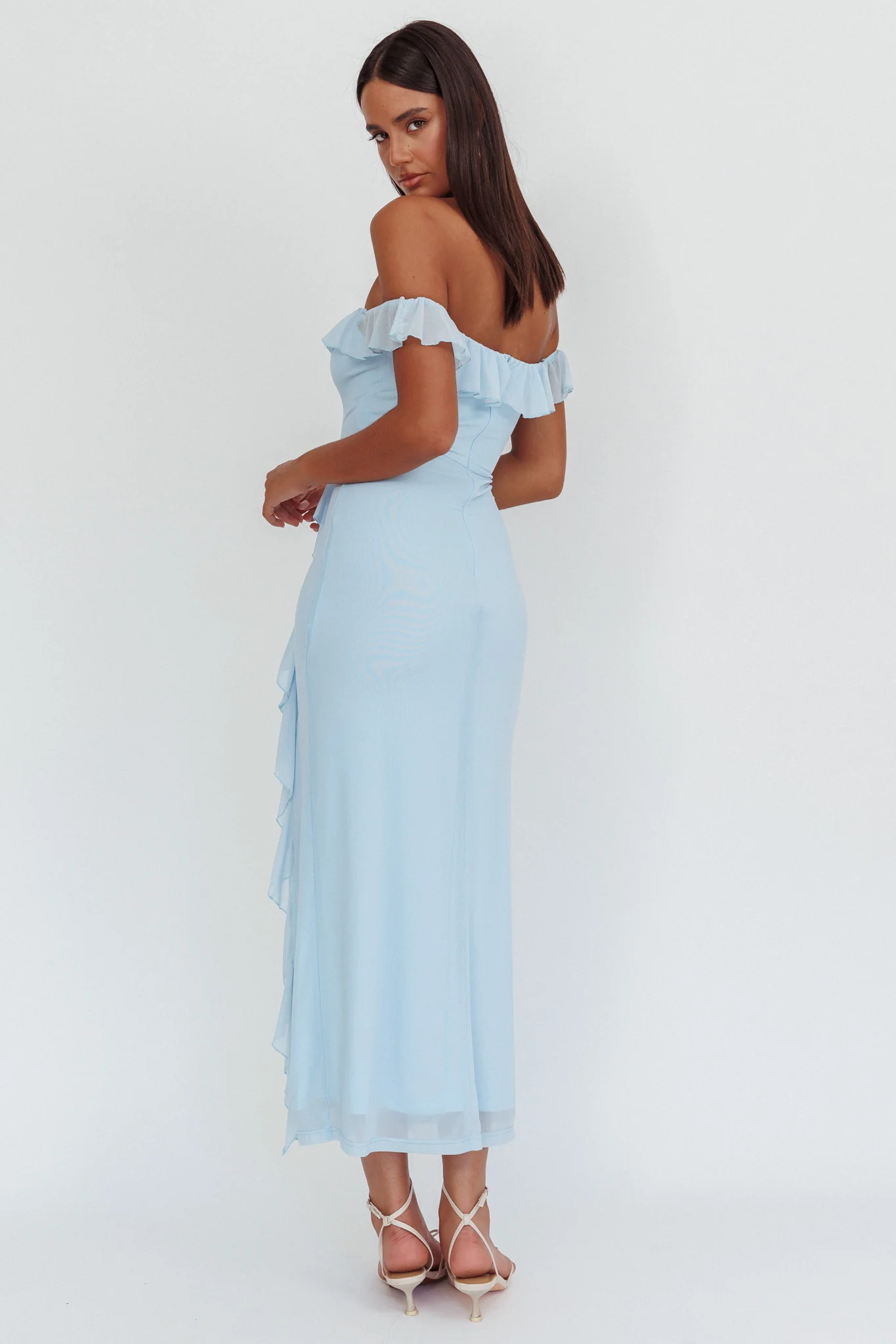 Flamenco Off-Shoulder Ruffle Maxi Dress Blue - Sonourner