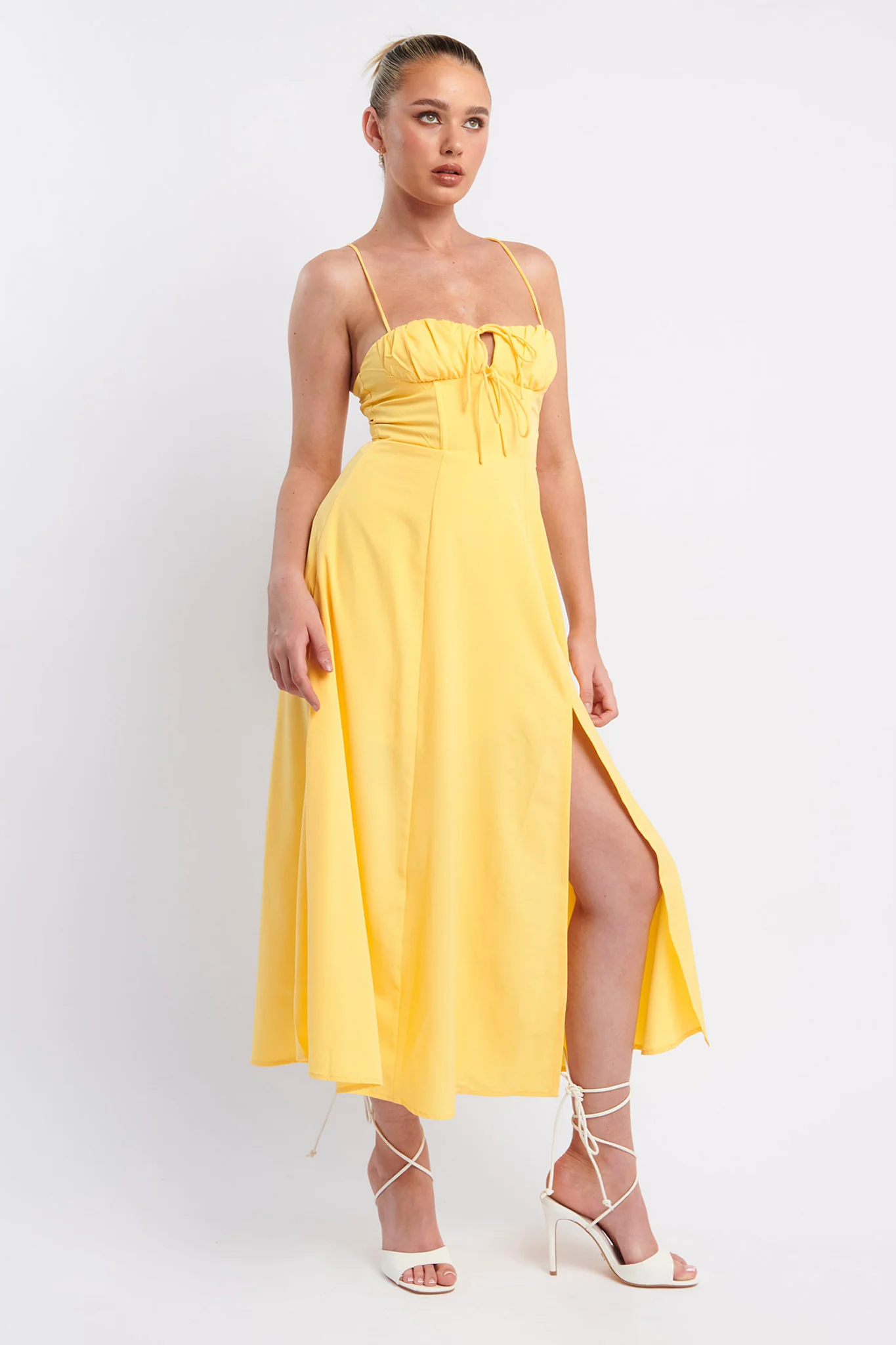 Euro Summer Split Hem Midi Dress Yellow - Sonourner