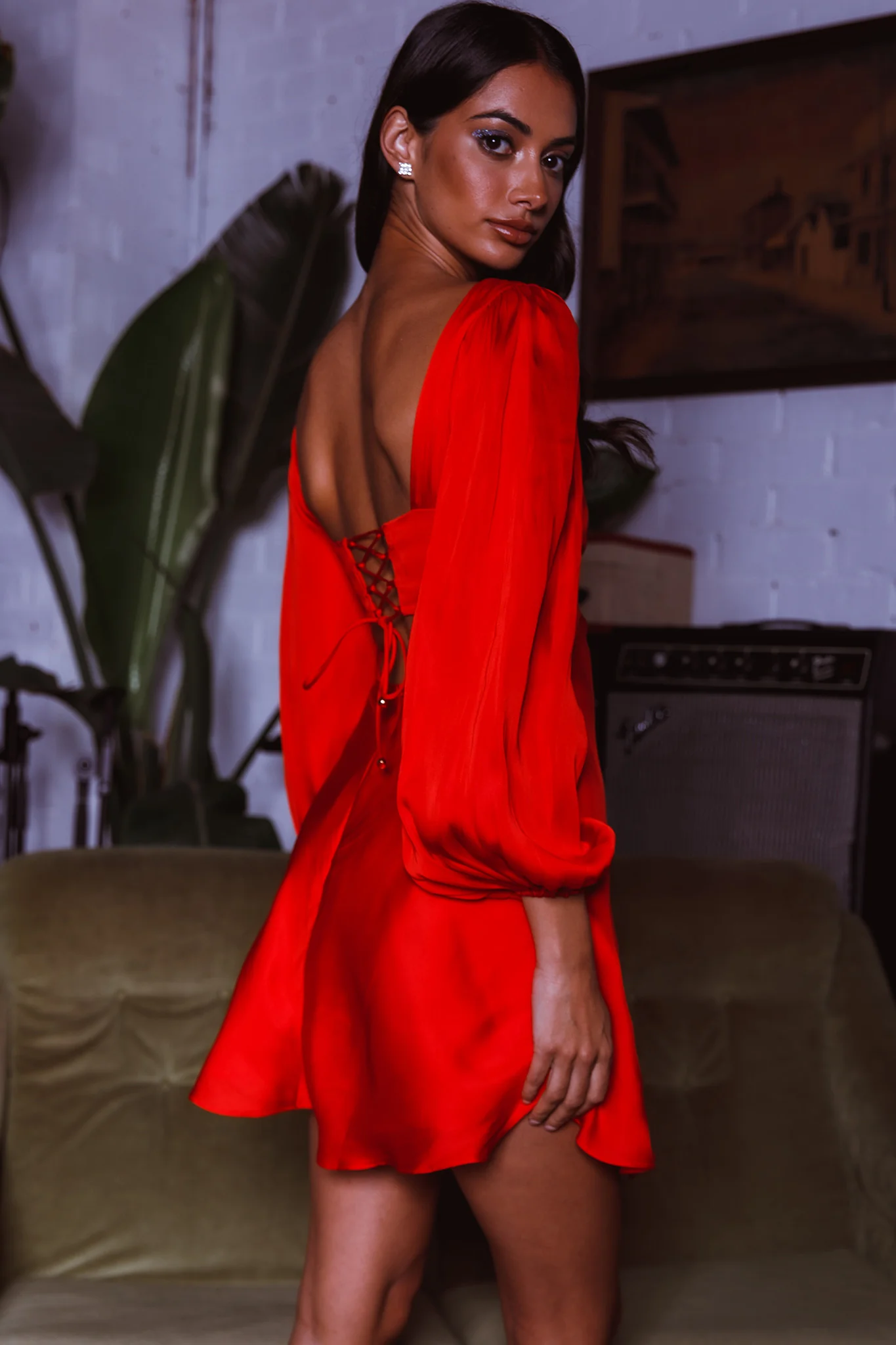 Jonah Lace-Up Back Mini Dress Red - Sonourner