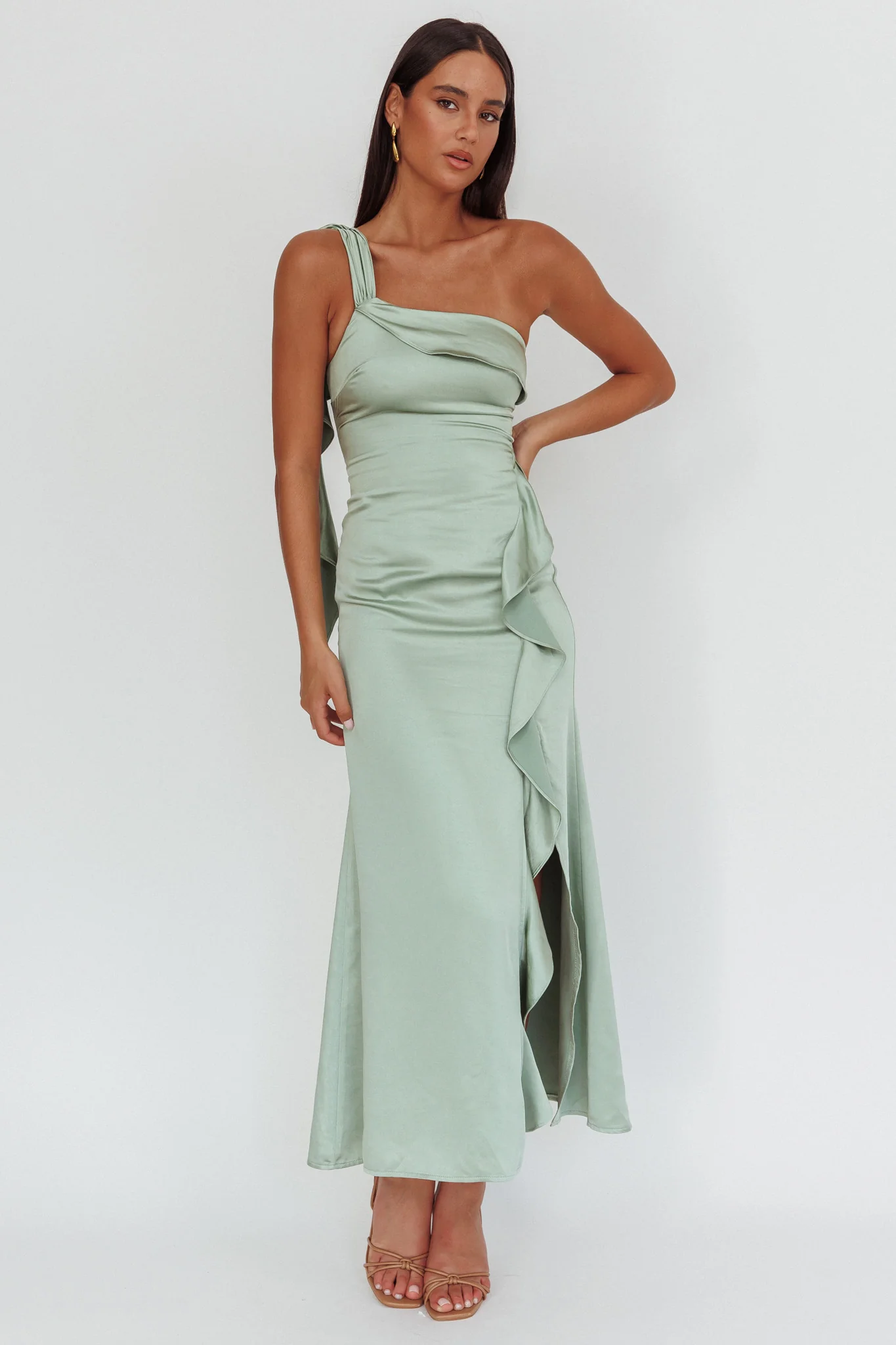 Carmel One-Shoulder Split Maxi Dress Sage - Sonourner