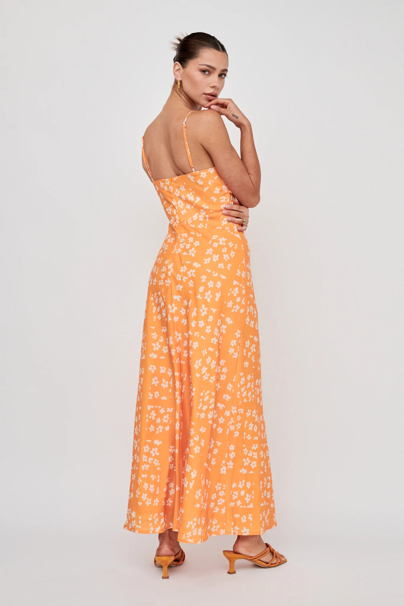 Anja Frill Trim Maxi Dress Print Orange White - Sonourner