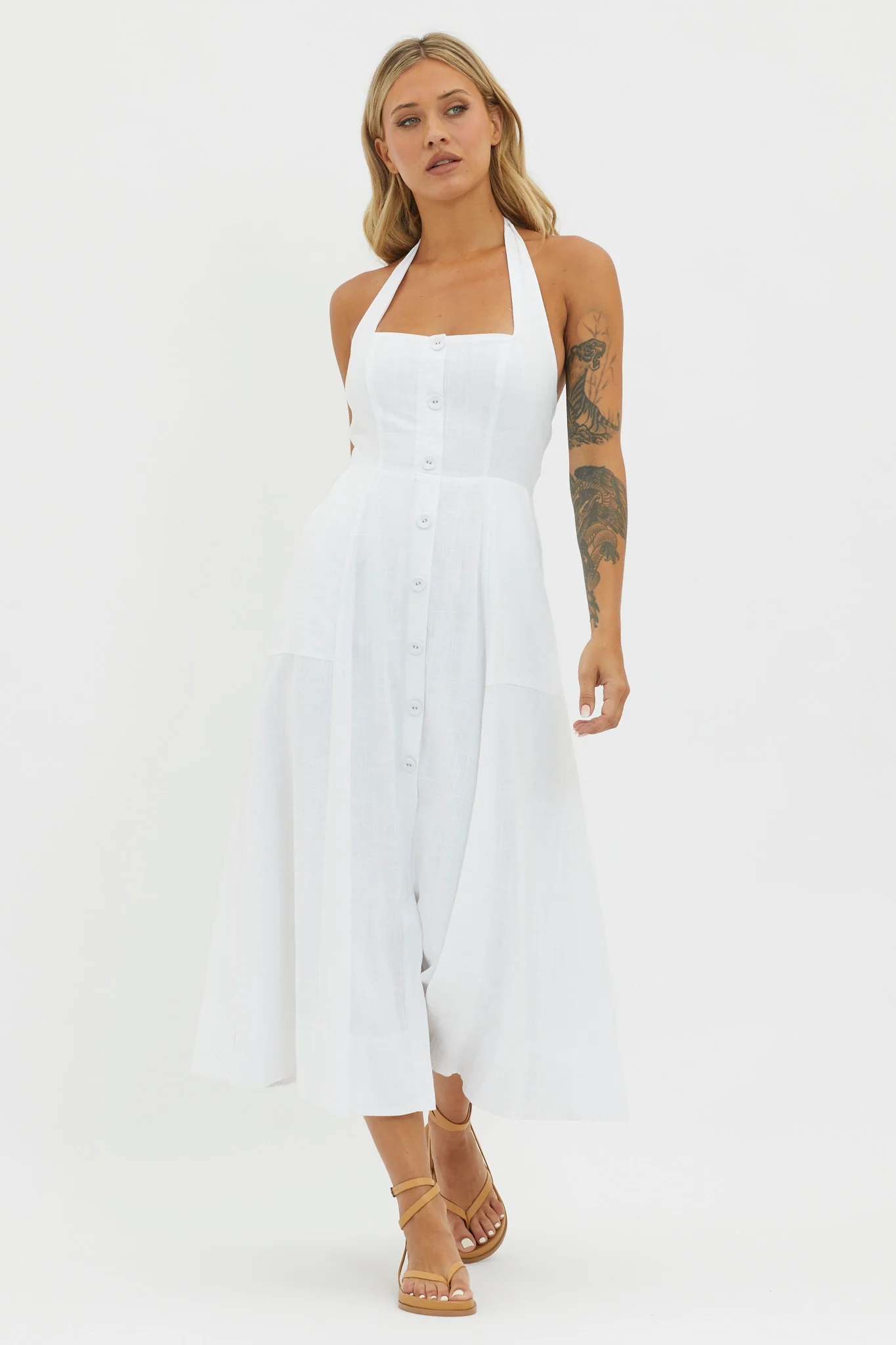 Marybeth Halterneck Midi Dress White - Sonourner