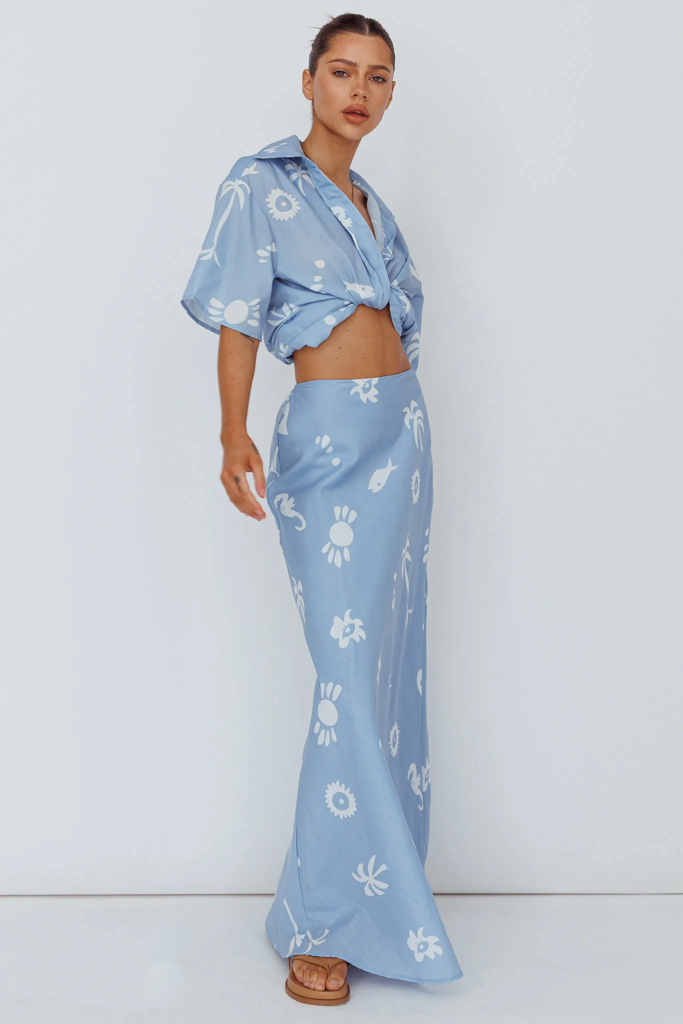 Light Aura Maxi Skirt Print Blue White - Sonourner