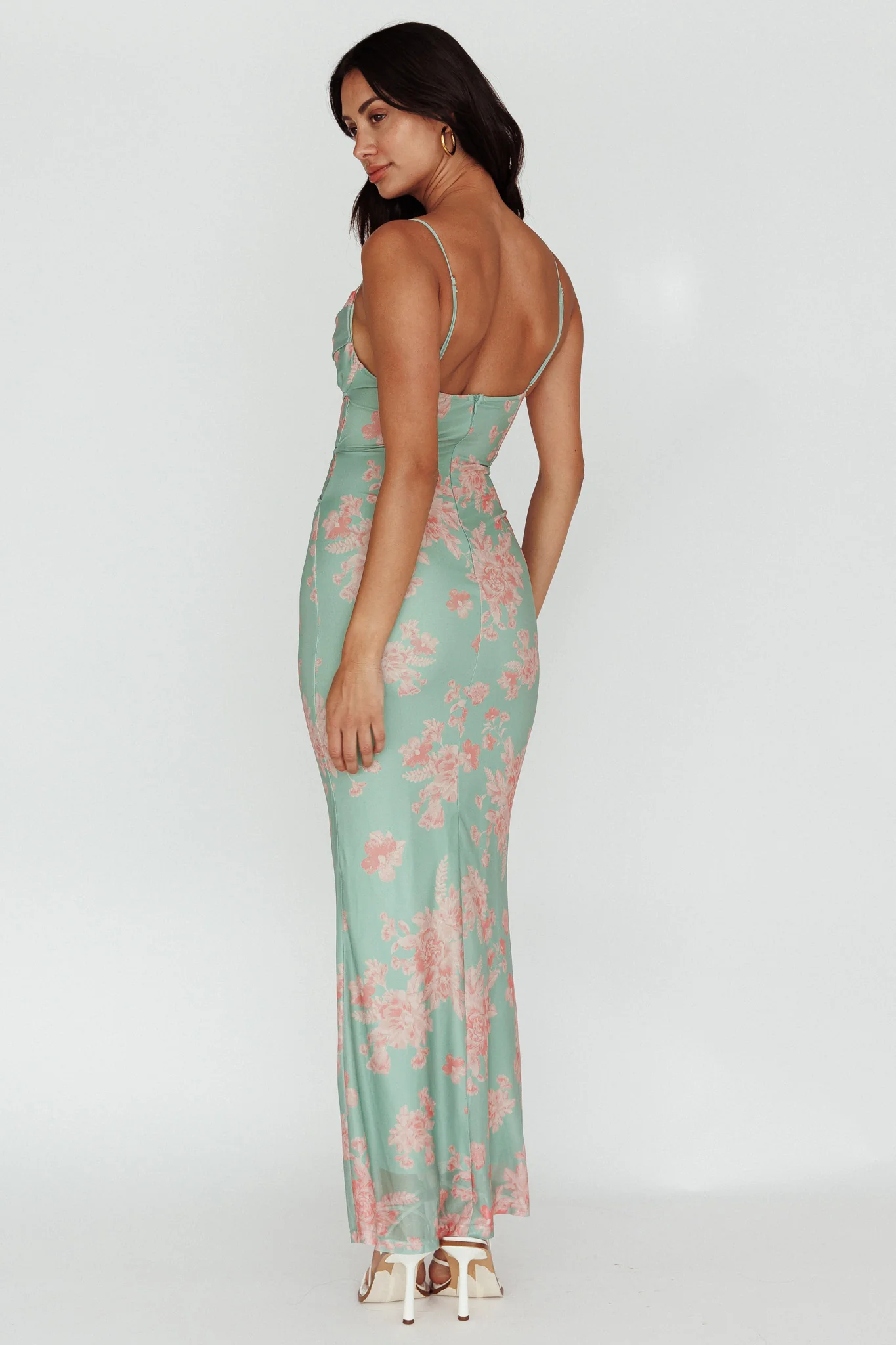Teava Laced Waist Maxi Dress Floral Green - Sonourner