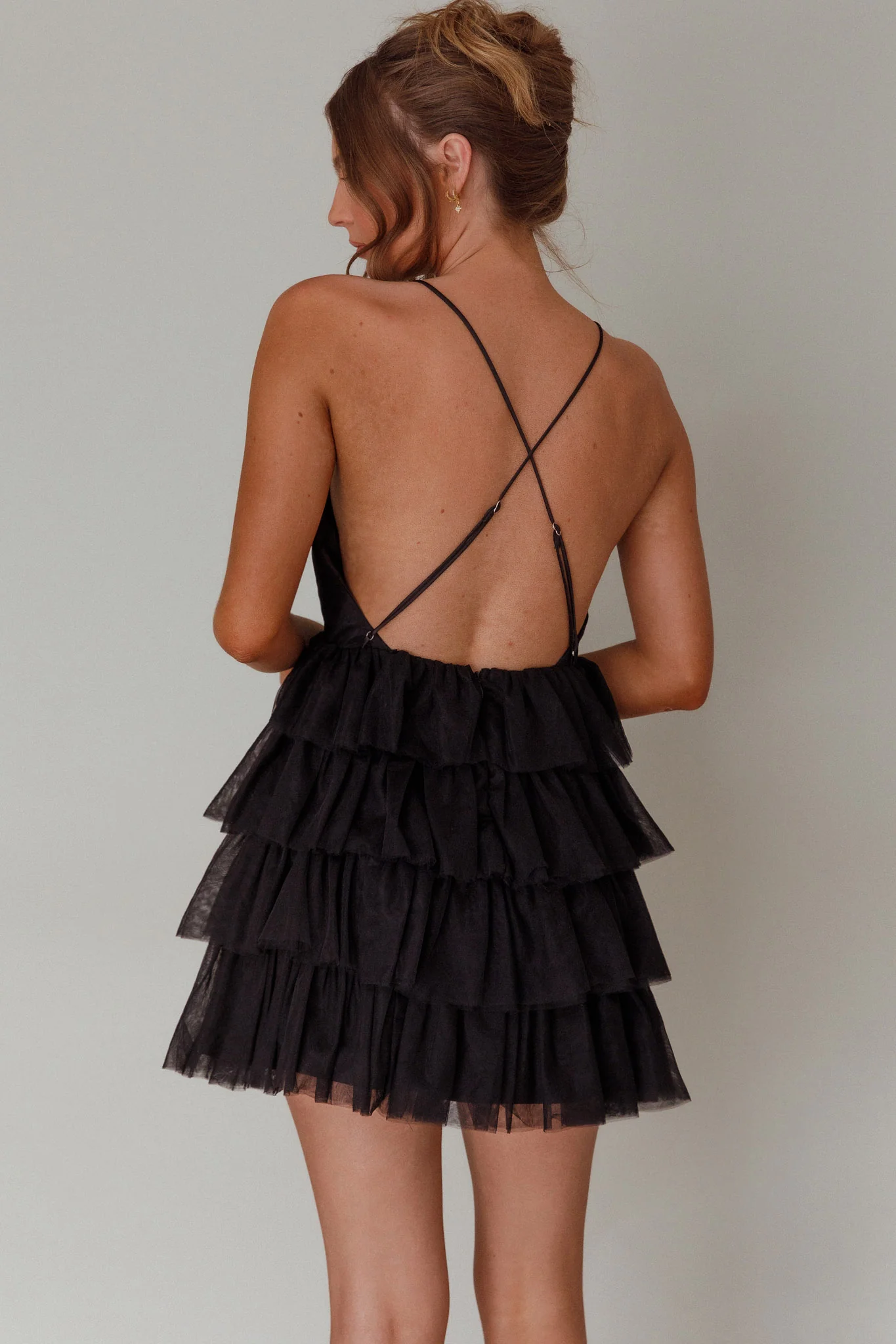 Auguste Tiered Frill Mini Dress Black - Sonourner