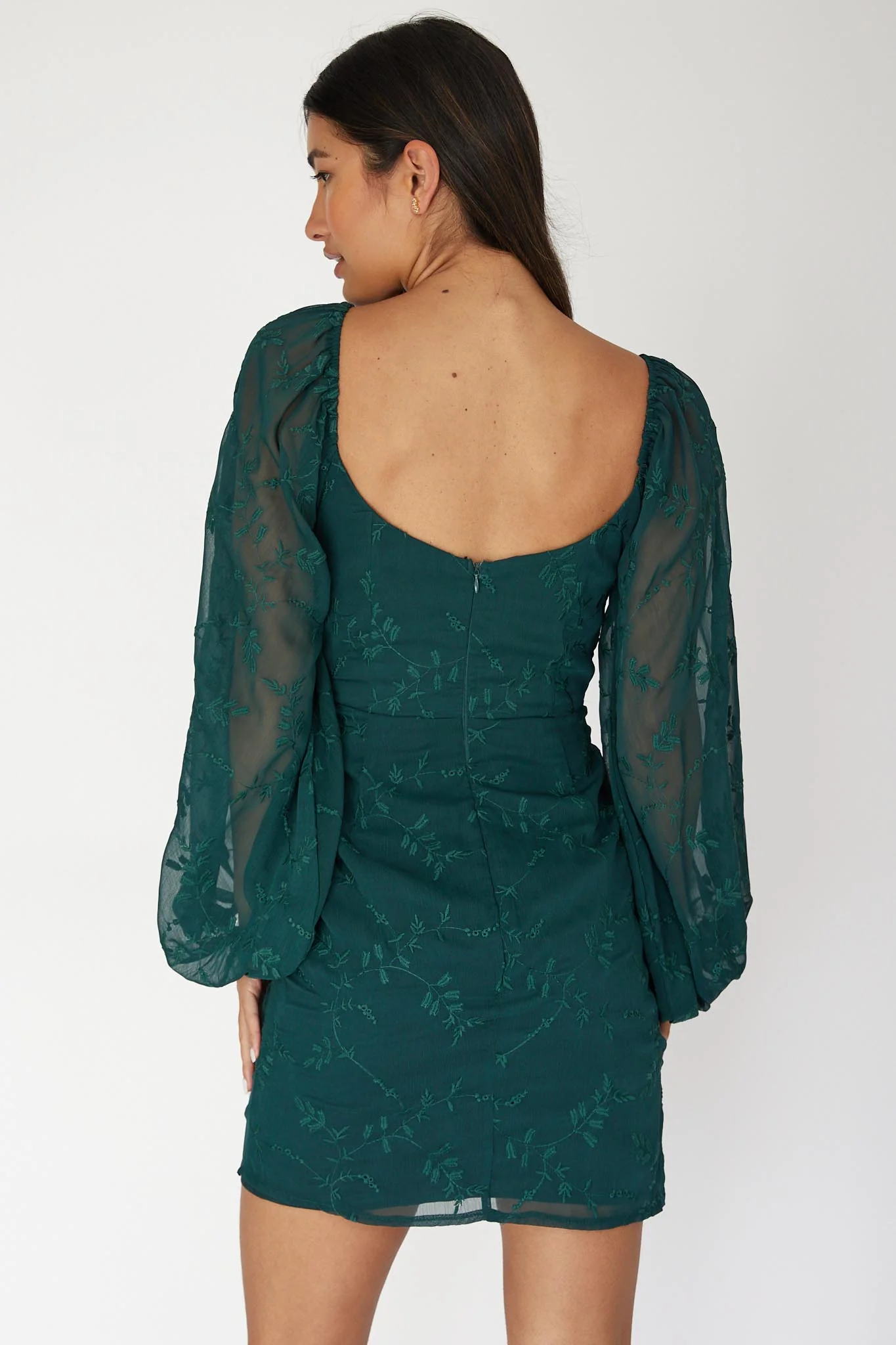Aphrodite Long Sleeve Embroidered Dress Forest Green - Sonourner