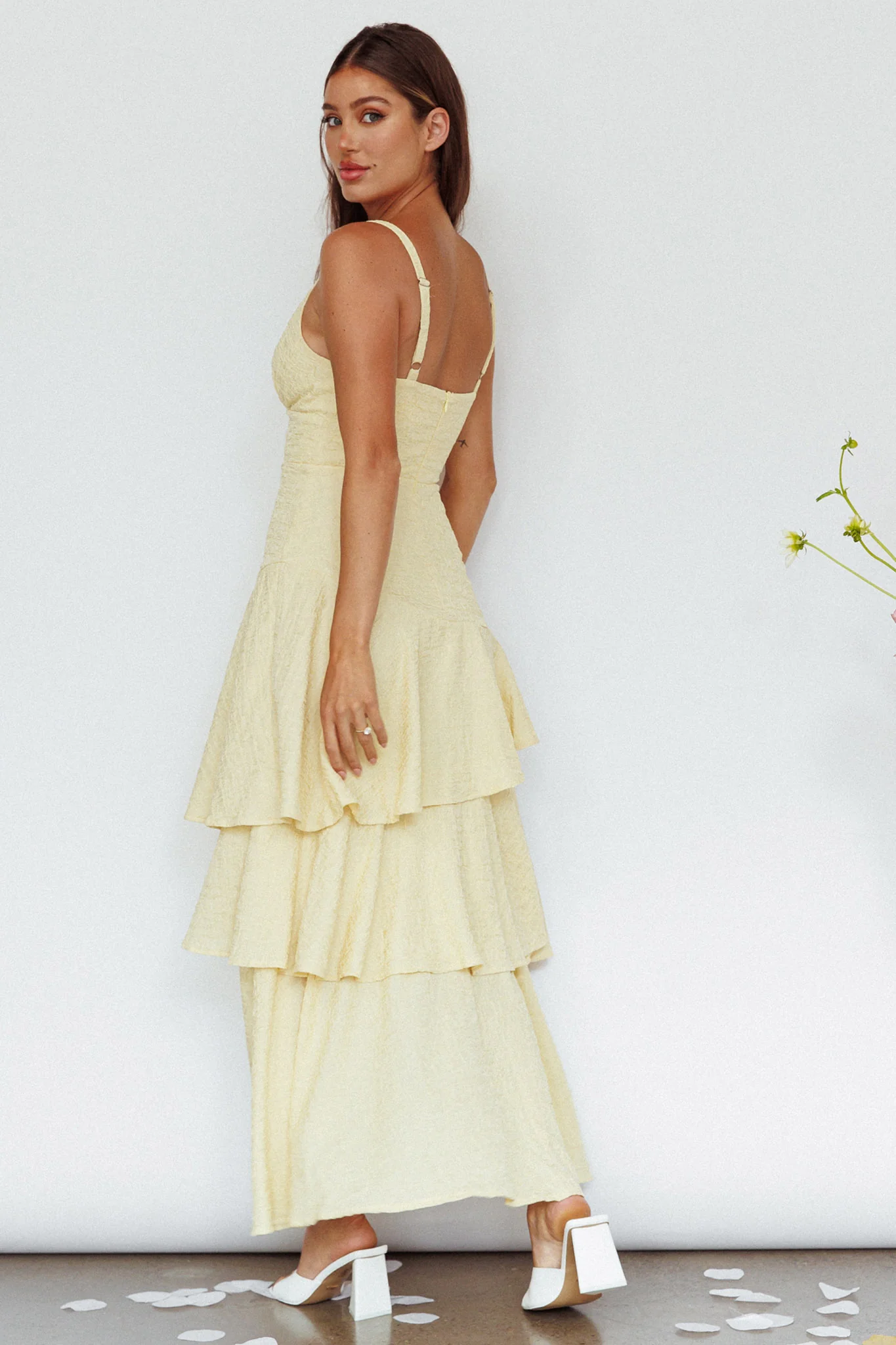 New Vibes Layered Hem Maxi Dress Lemon - Sonourner