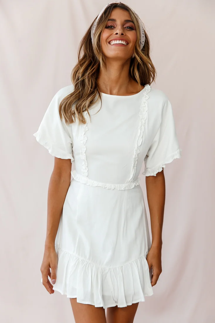 Thursday Ruffle Detail Lace-Up Back Dress White - Sonourner