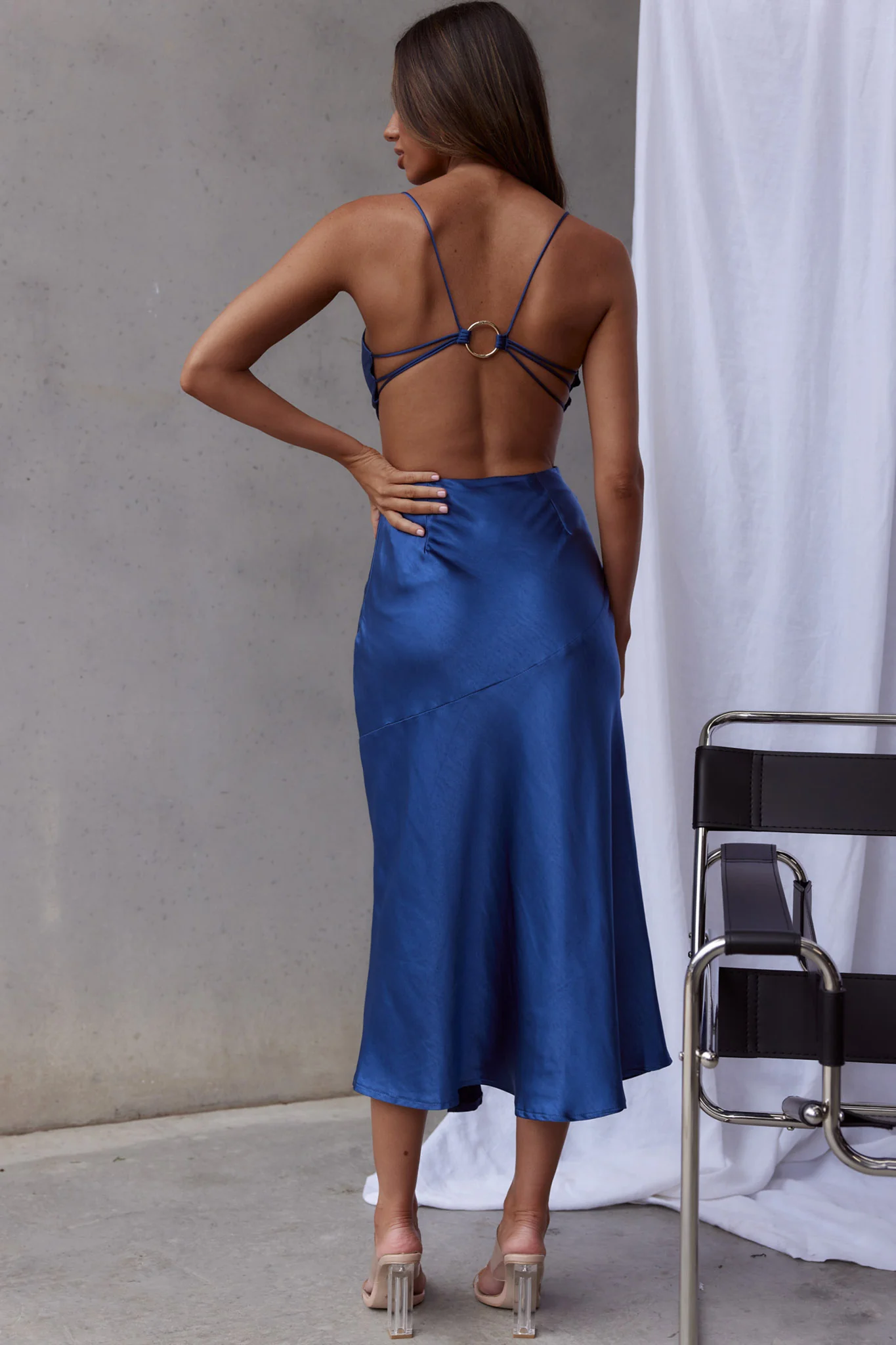 Midnight Muse Strappy Back Midi Dress Blue - Sonourner