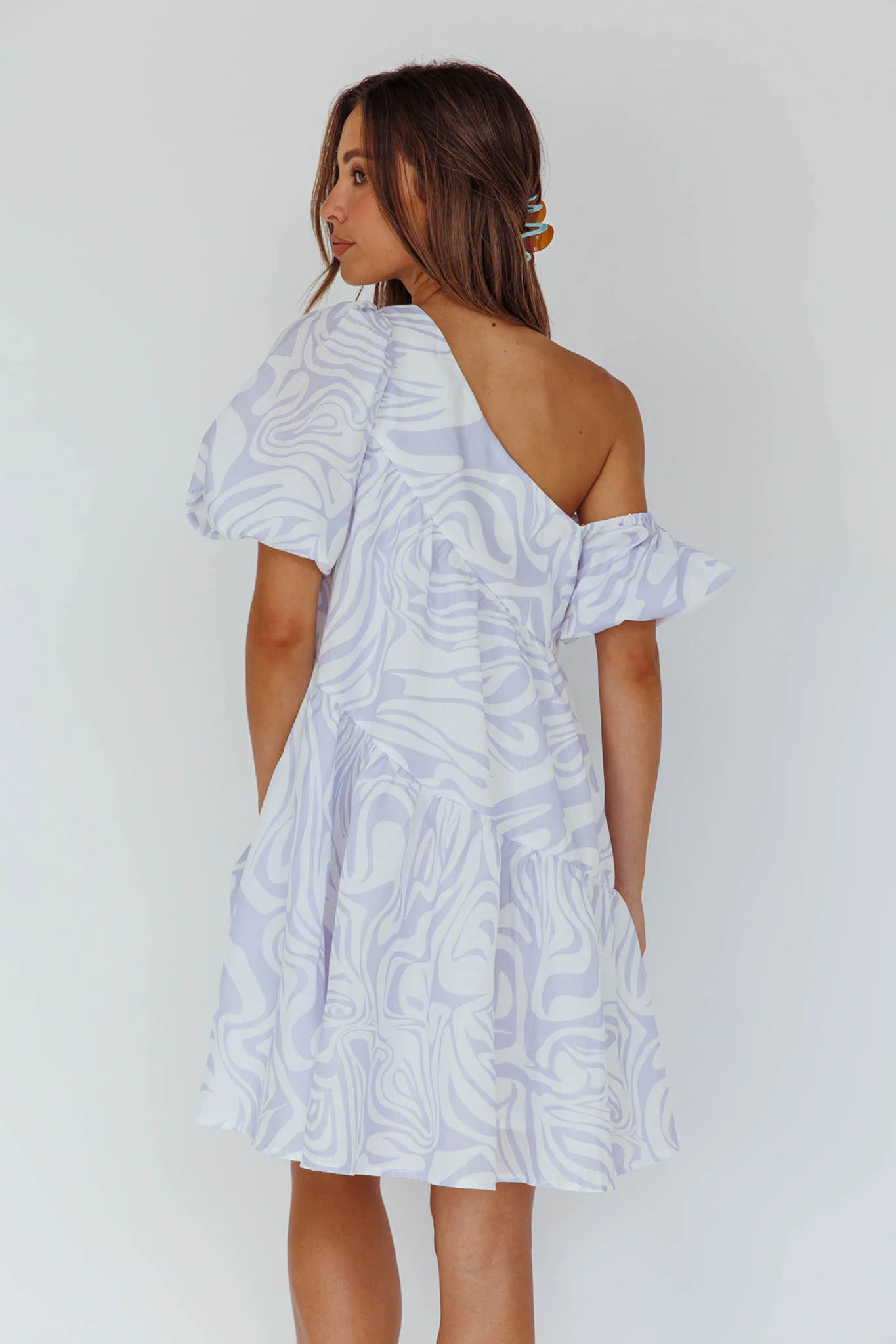 Villa Puff Sleeve One-Shoulder Dress Blue - Sonourner