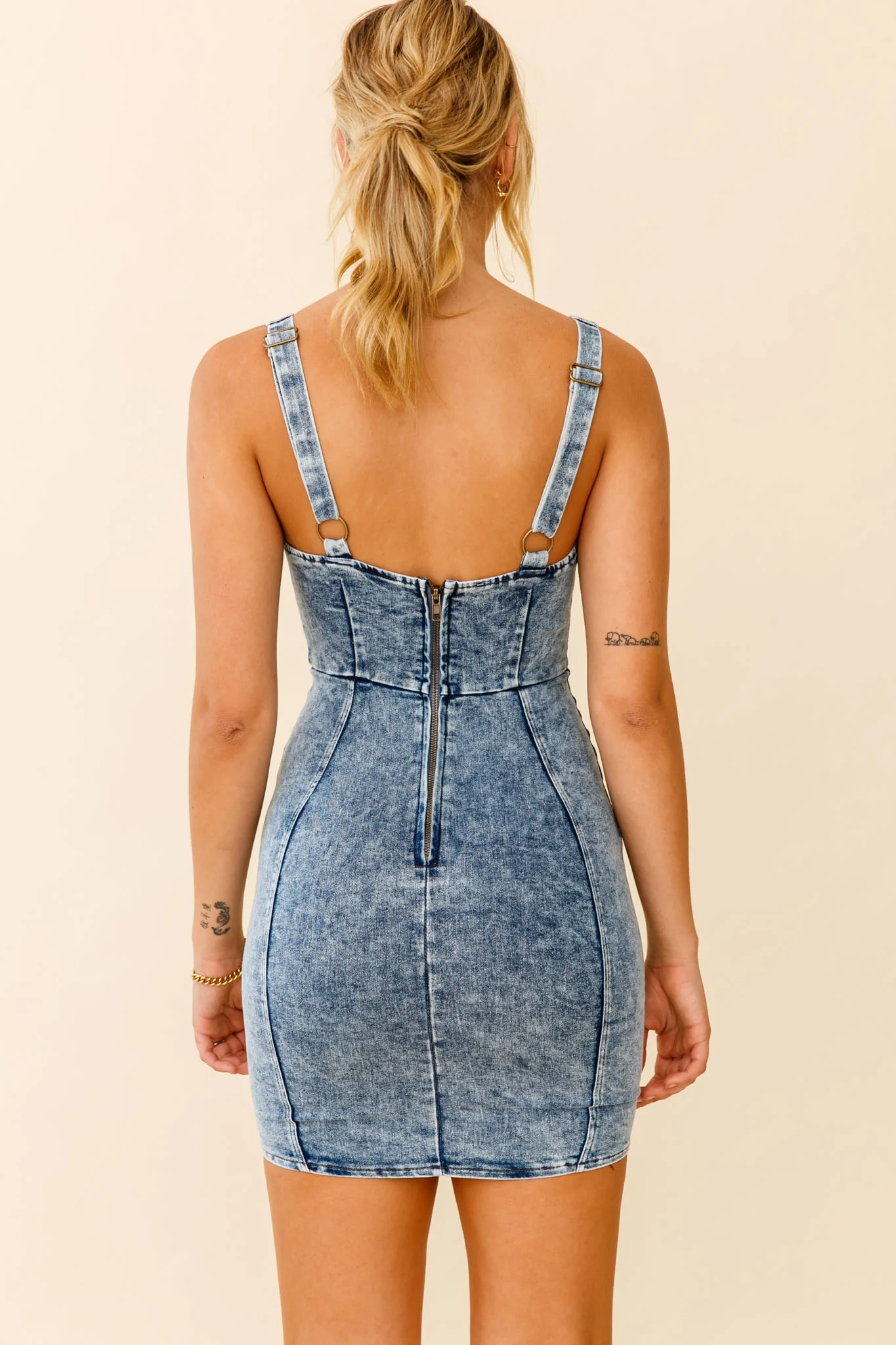 Rhythm Wide Strap Bodycon Mini Dress Washed Blue - Sonourner