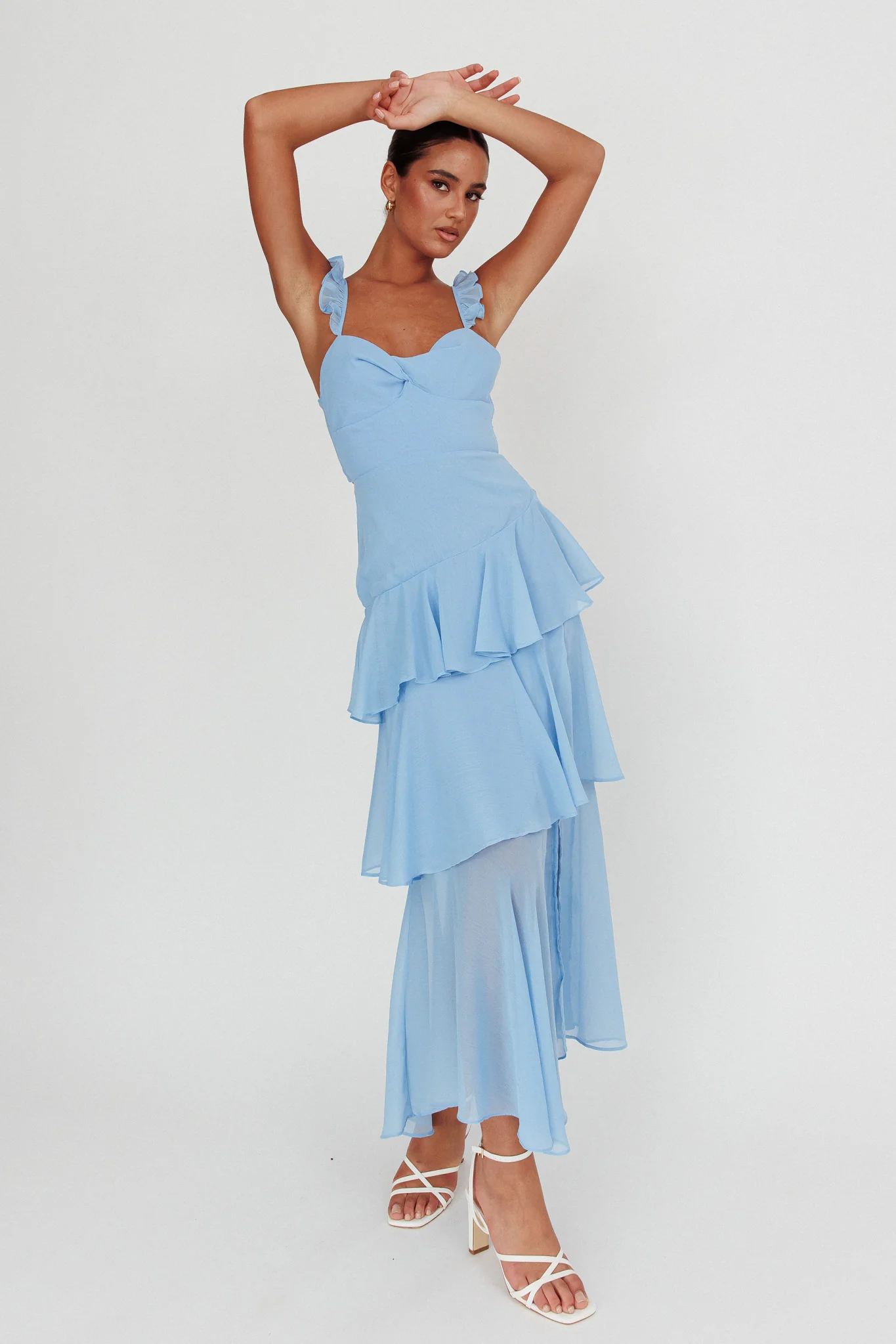 Veda Ruffle Strap Split Maxi Dress Blue - Sonourner