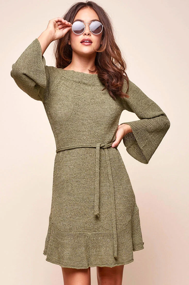 Lina Tunic Knit Dress Olive - Sonourner